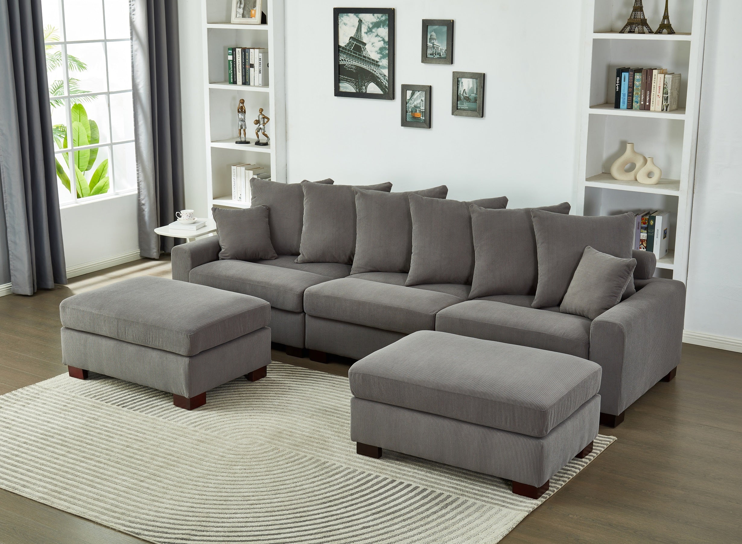 Modular Sectional Sofa 5-Seater Oversized L&U Corduroy Couch