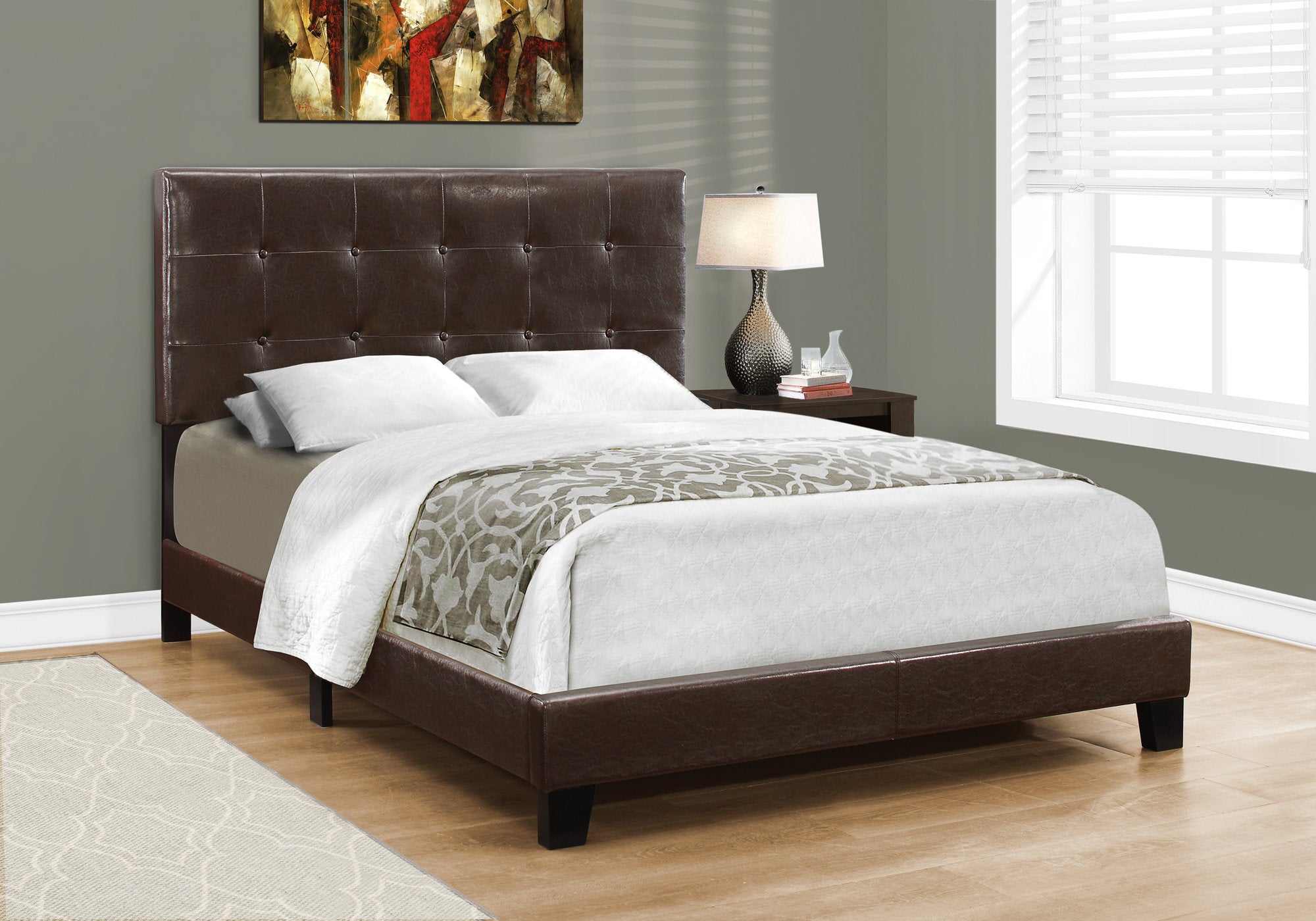 Transitional Full Upholstered Bed - Brown Leather Look