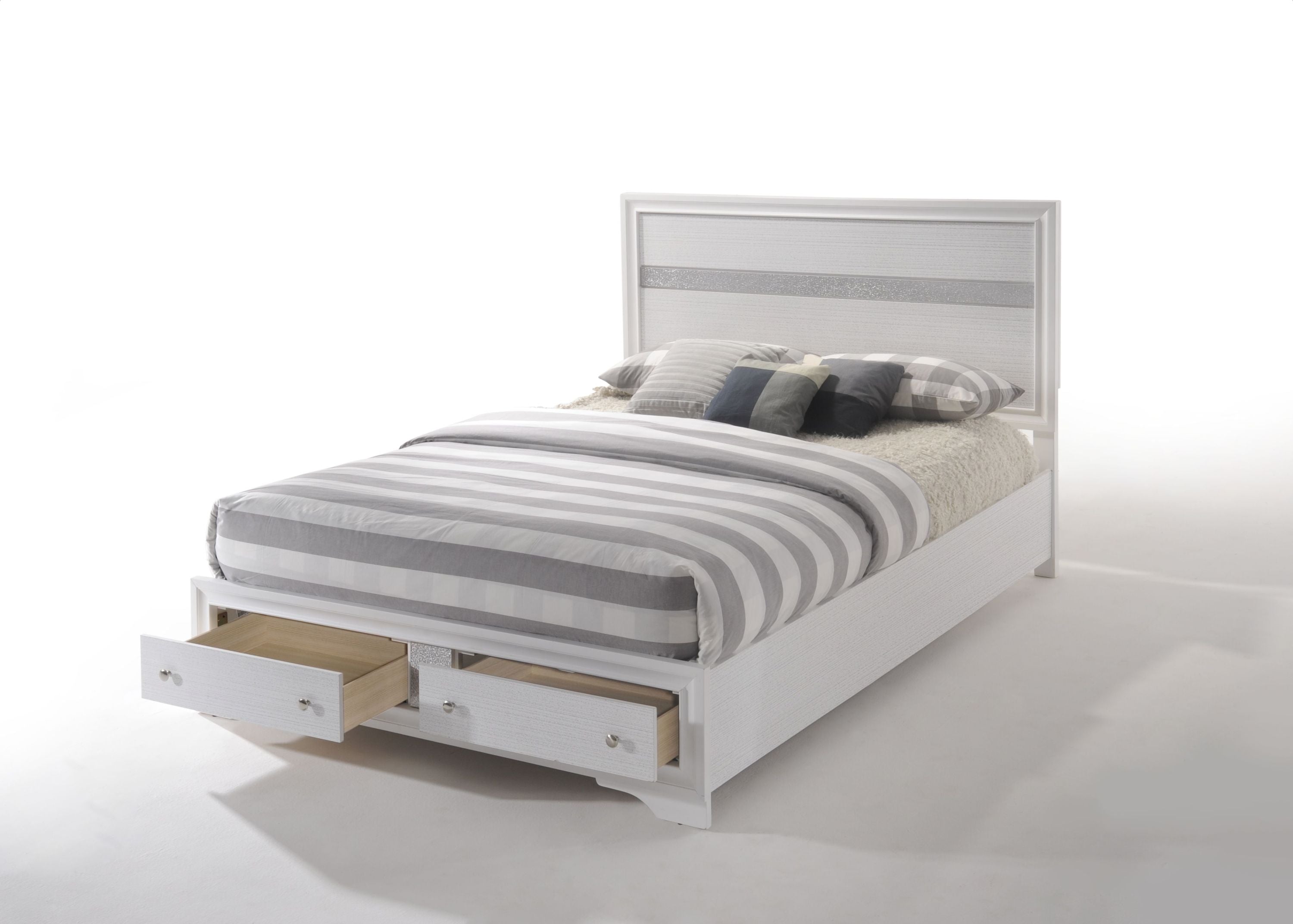 Naima White Finish Eastern King Storage Bed - Modern Bedroom Furniture