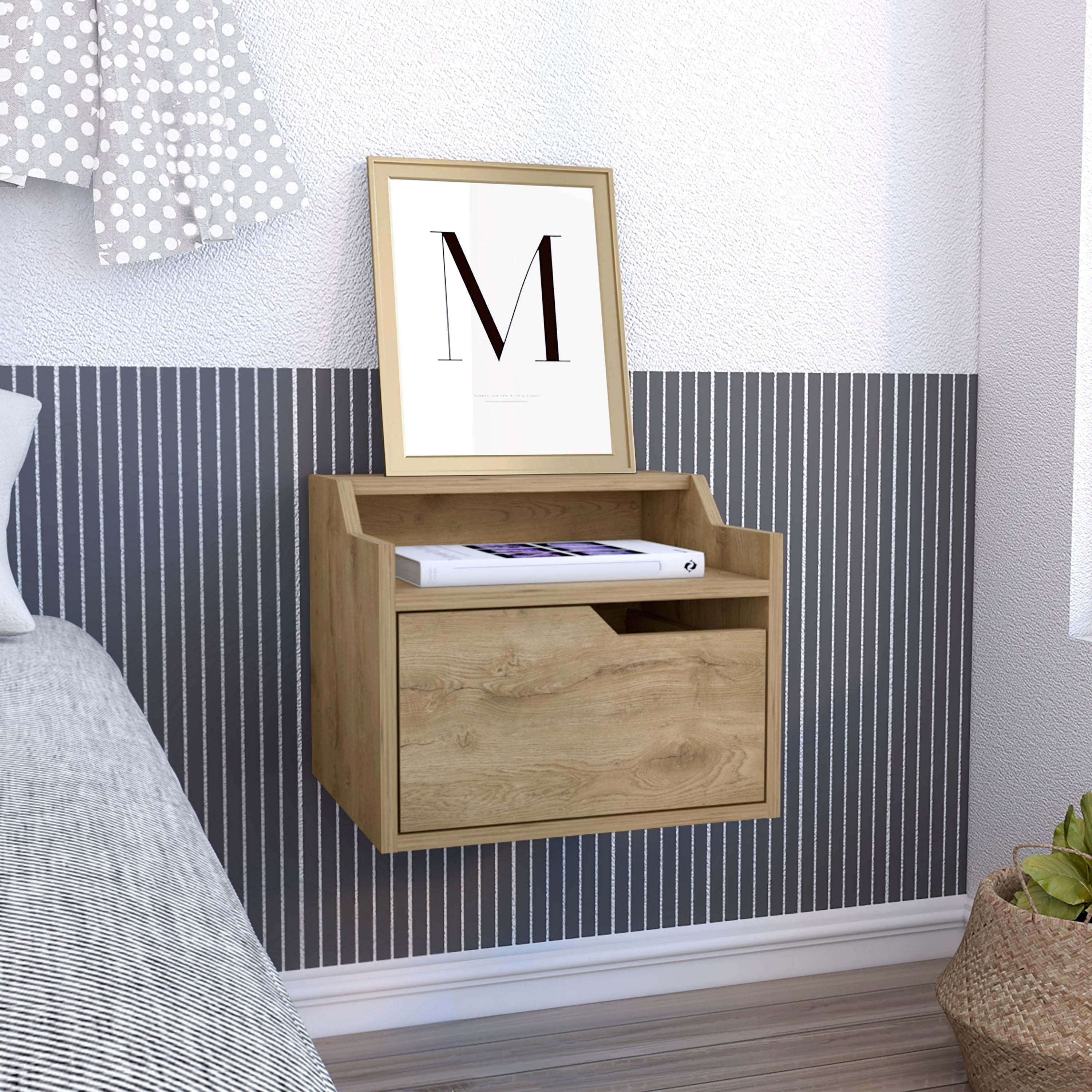 Busan Modern Floating Nightstand, End Side Table with Shelf