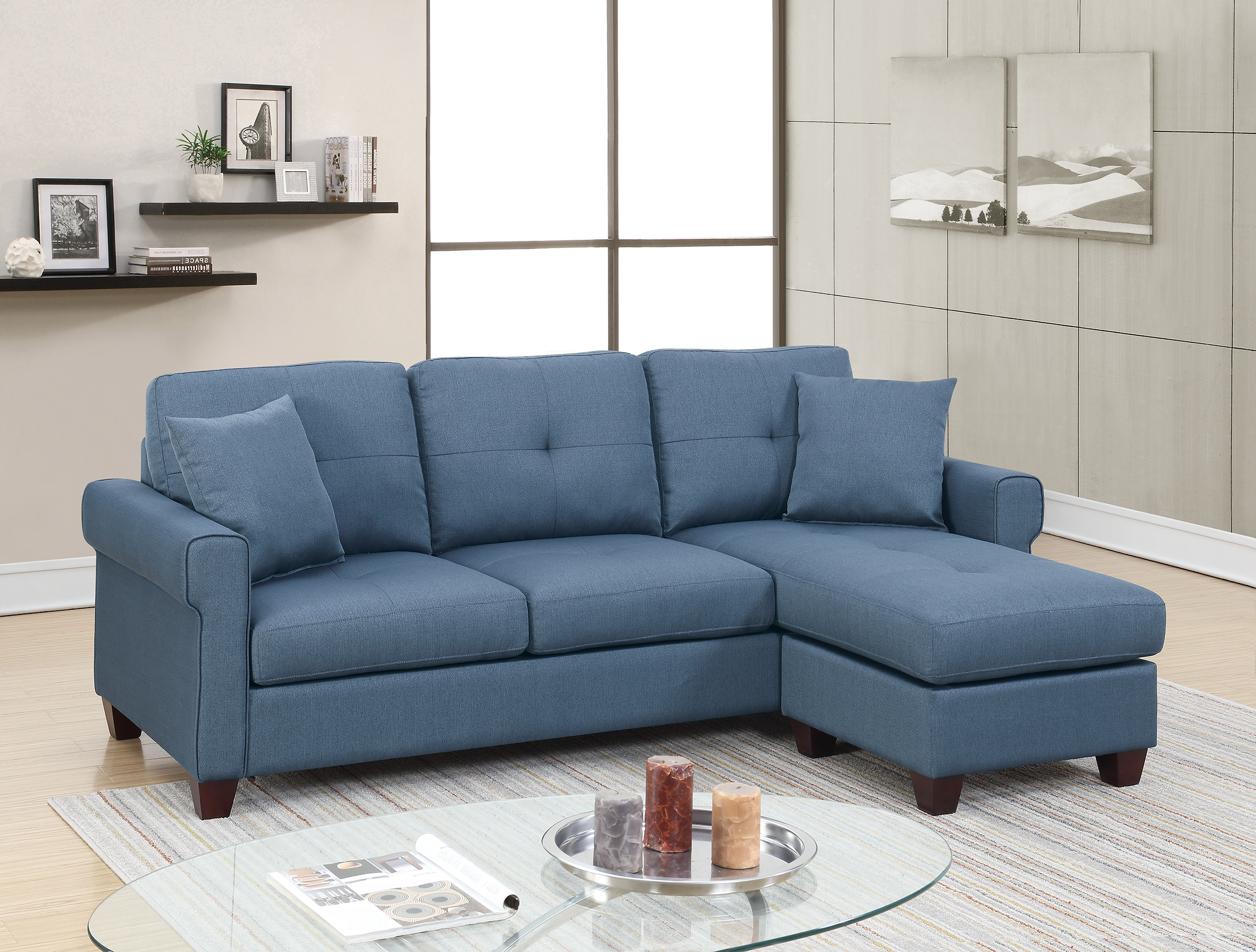 Blue 2-Piece Sectional Sofa | Modern Living Room Furniture