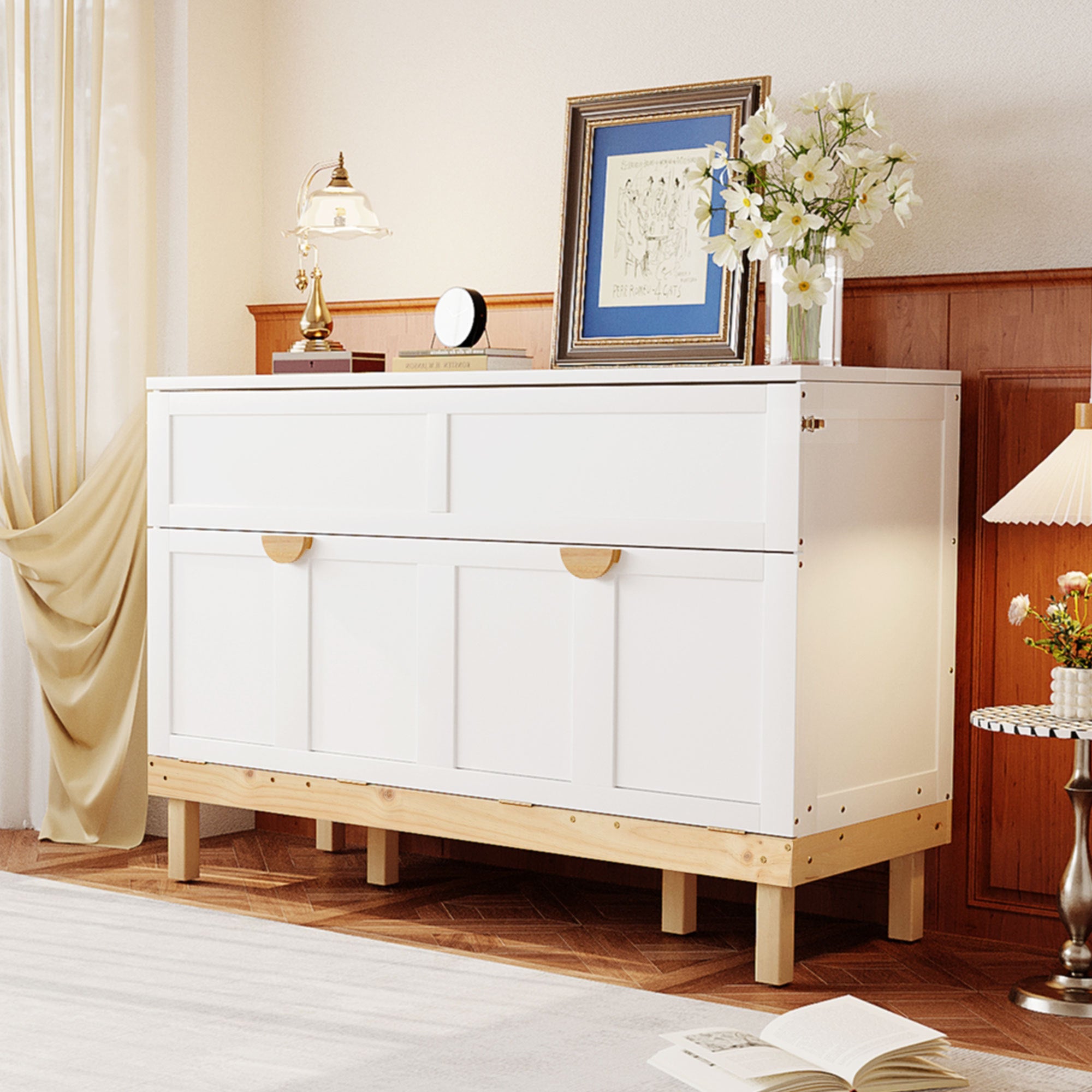 White Queen Size Murphy Bed - Space-Saving Wall Bed