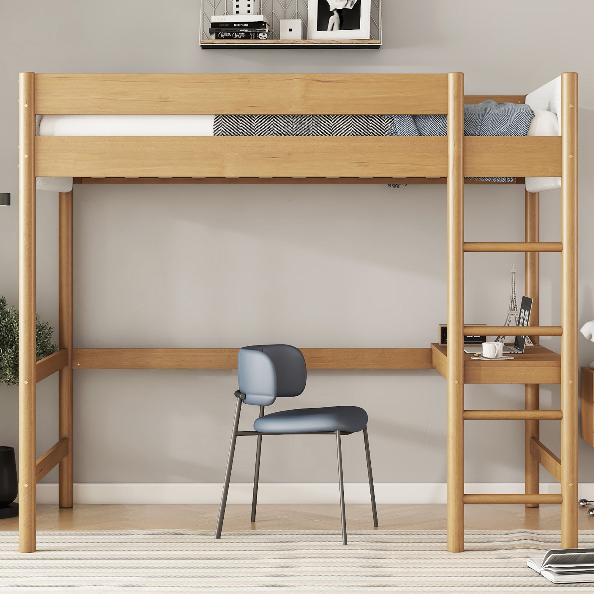 Twin Loft Bed w/ Desk & Boucle Headboard