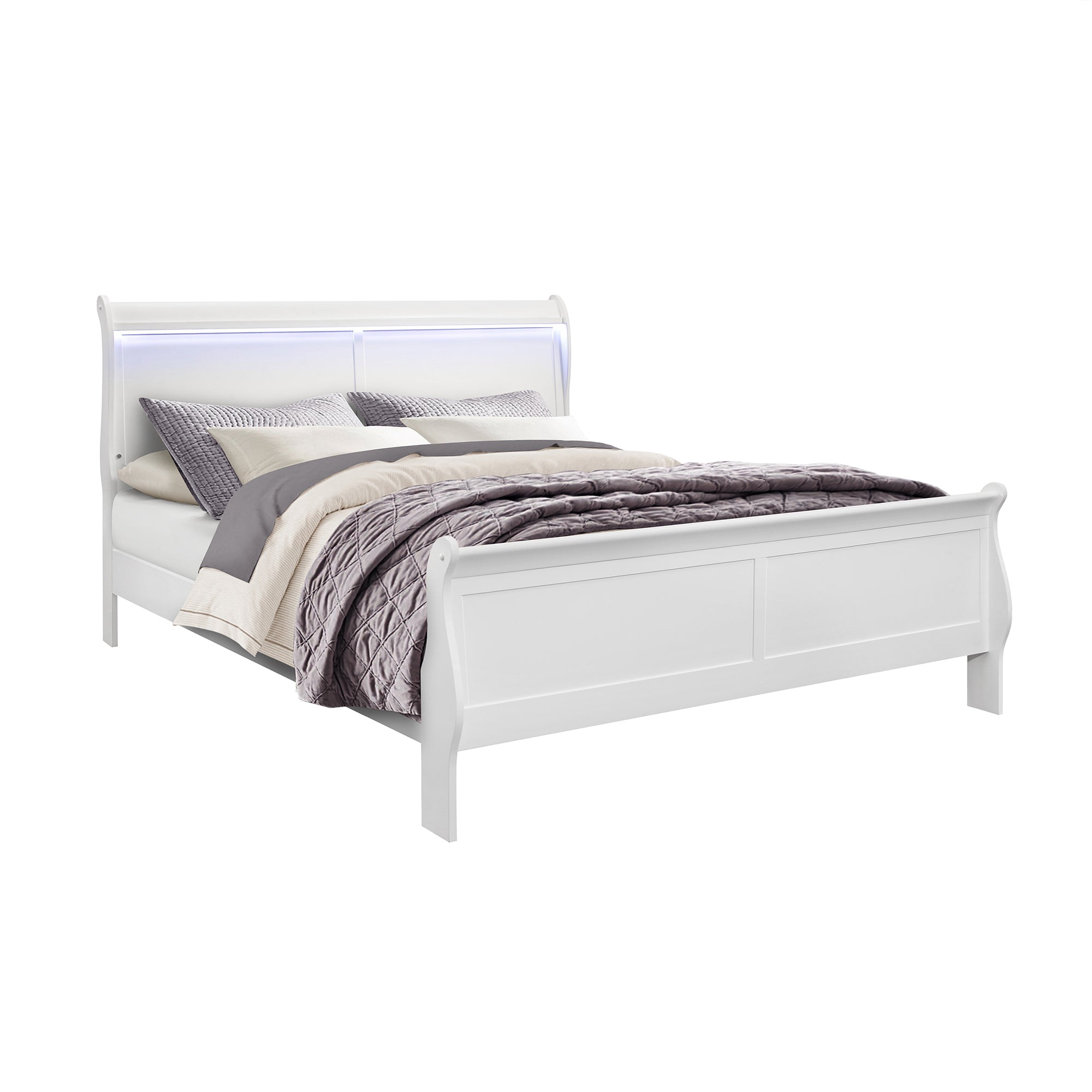 Charleston Modern White King Bed: LED Lighting, Storage Drawers, Wood
