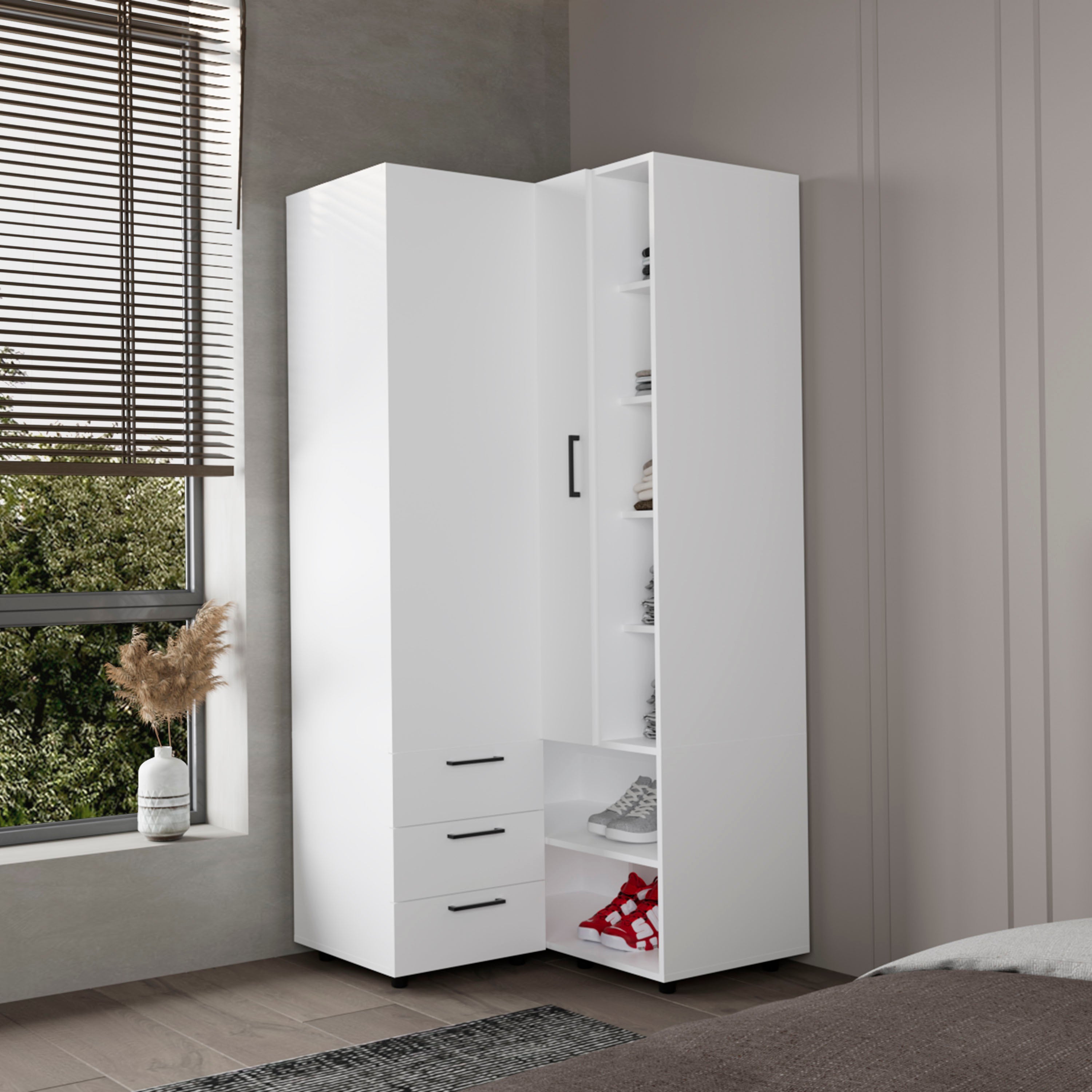 FM Thatcher White Armoire Wardrobe: Shoe & Drawer Storage