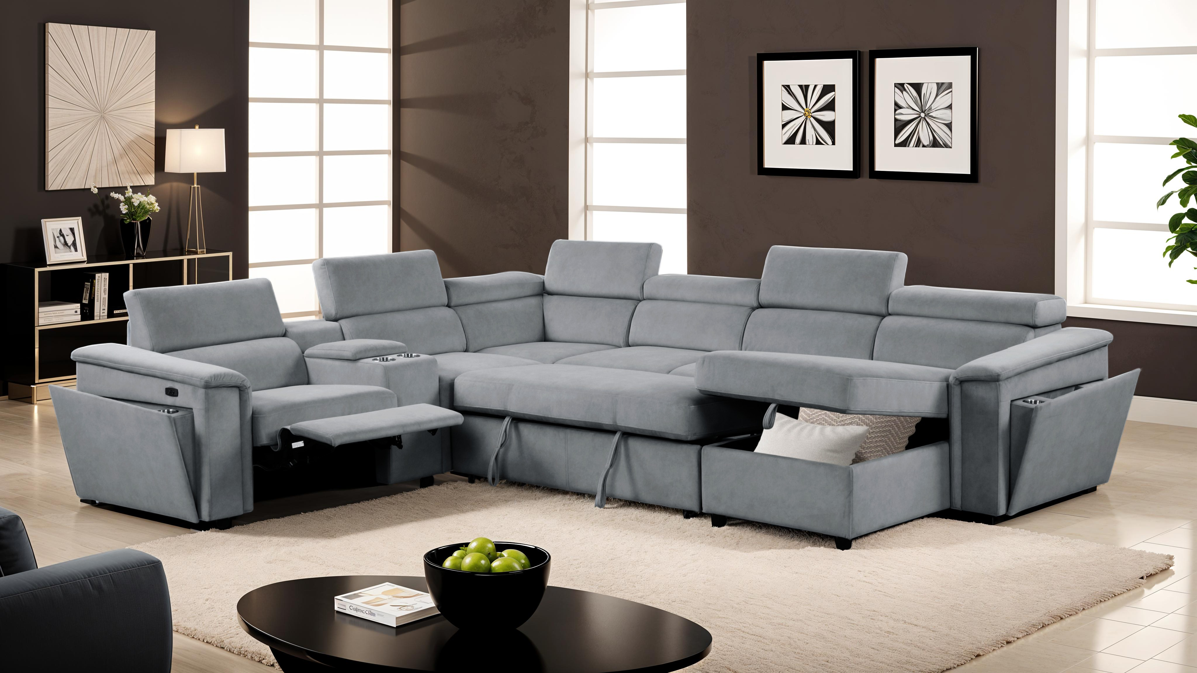 Harvey Modern Gray Power Recliner Sleeper Sectional Sofa