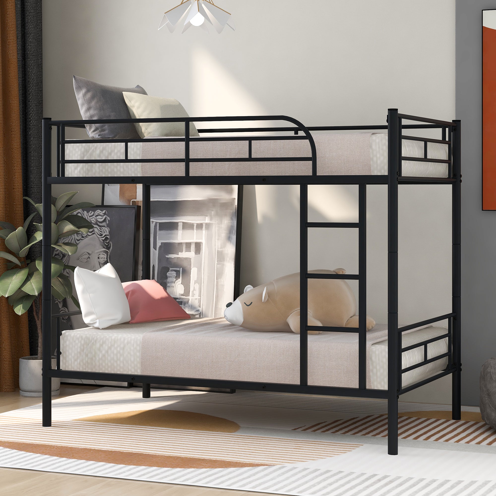Twin Over Twin Metal Bunk Bed (Black) - Space-Saving Design