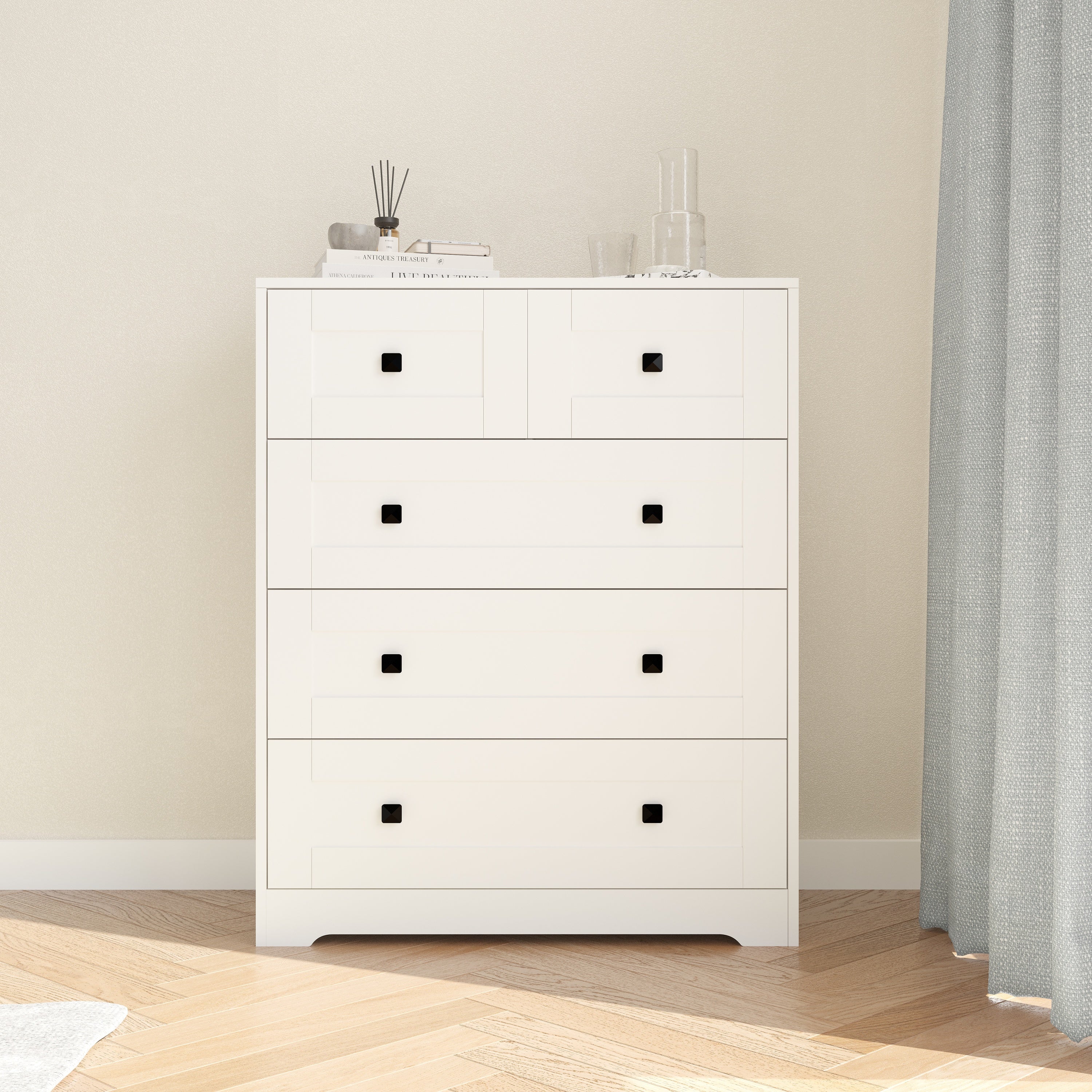 White Farmhouse 5-Drawer Chest: Storage & Style