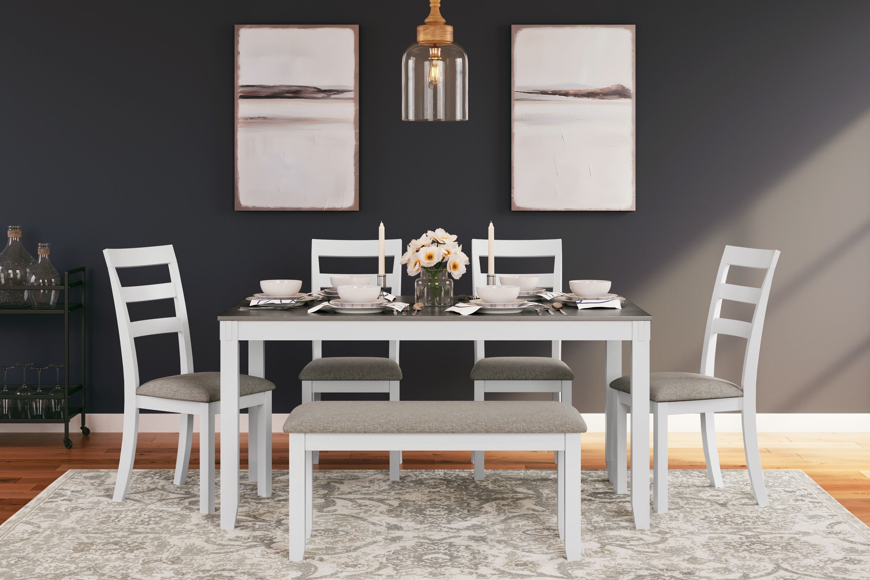 Stonehollow - Rectangular Drm Table Set (Set of 6) - White / Gray