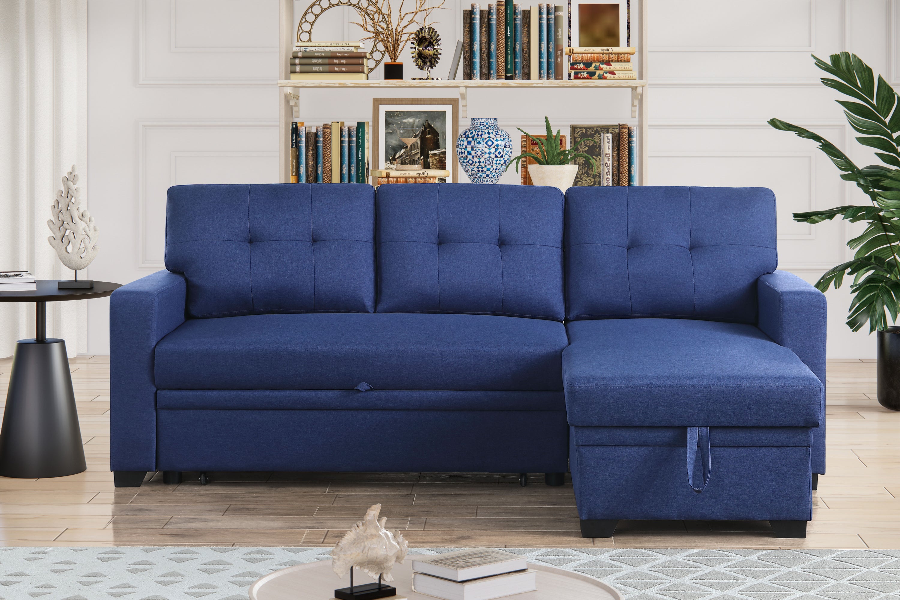 Convertible Sectional Sofa with Pull-Out Chaise - Upholstered