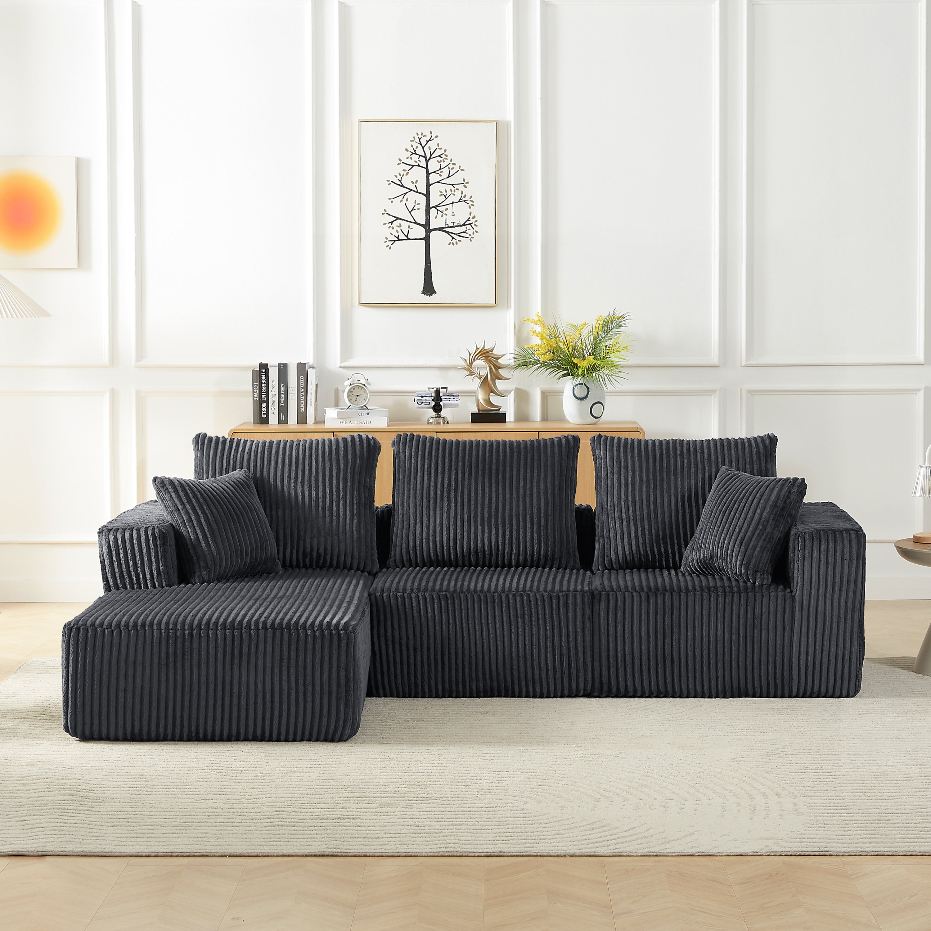 Modular Corduroy Cloud Couch Deep Seat 4-Seater Sofa