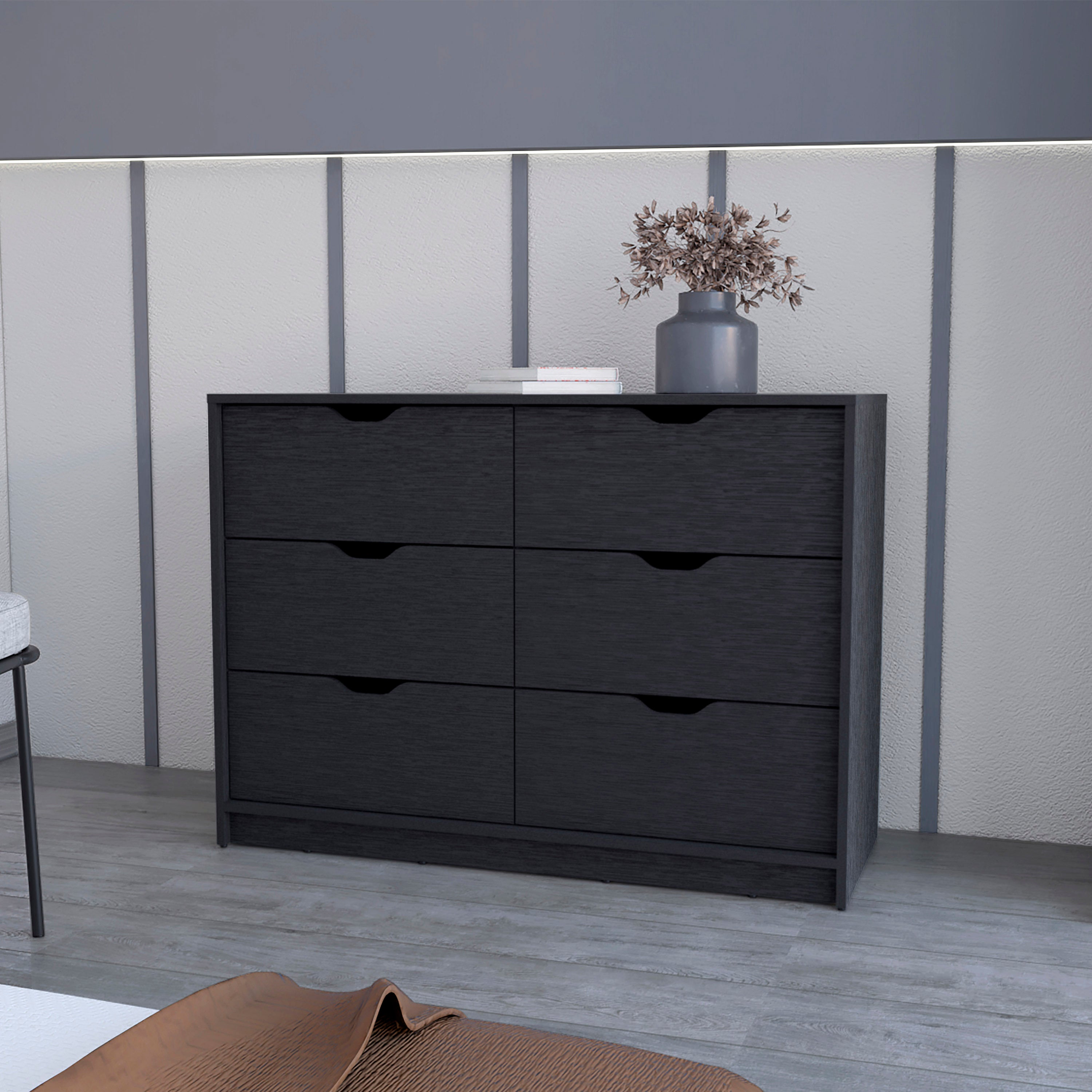 Basilea Black Double Dresser: 4 Drawers, 2 Cabinets