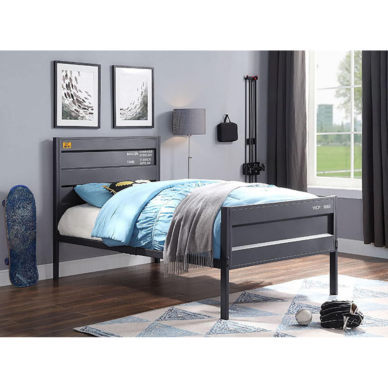 Sleek Gunmetal Twin Platform Bed | Modern Metal Frame, Sturdy Design!