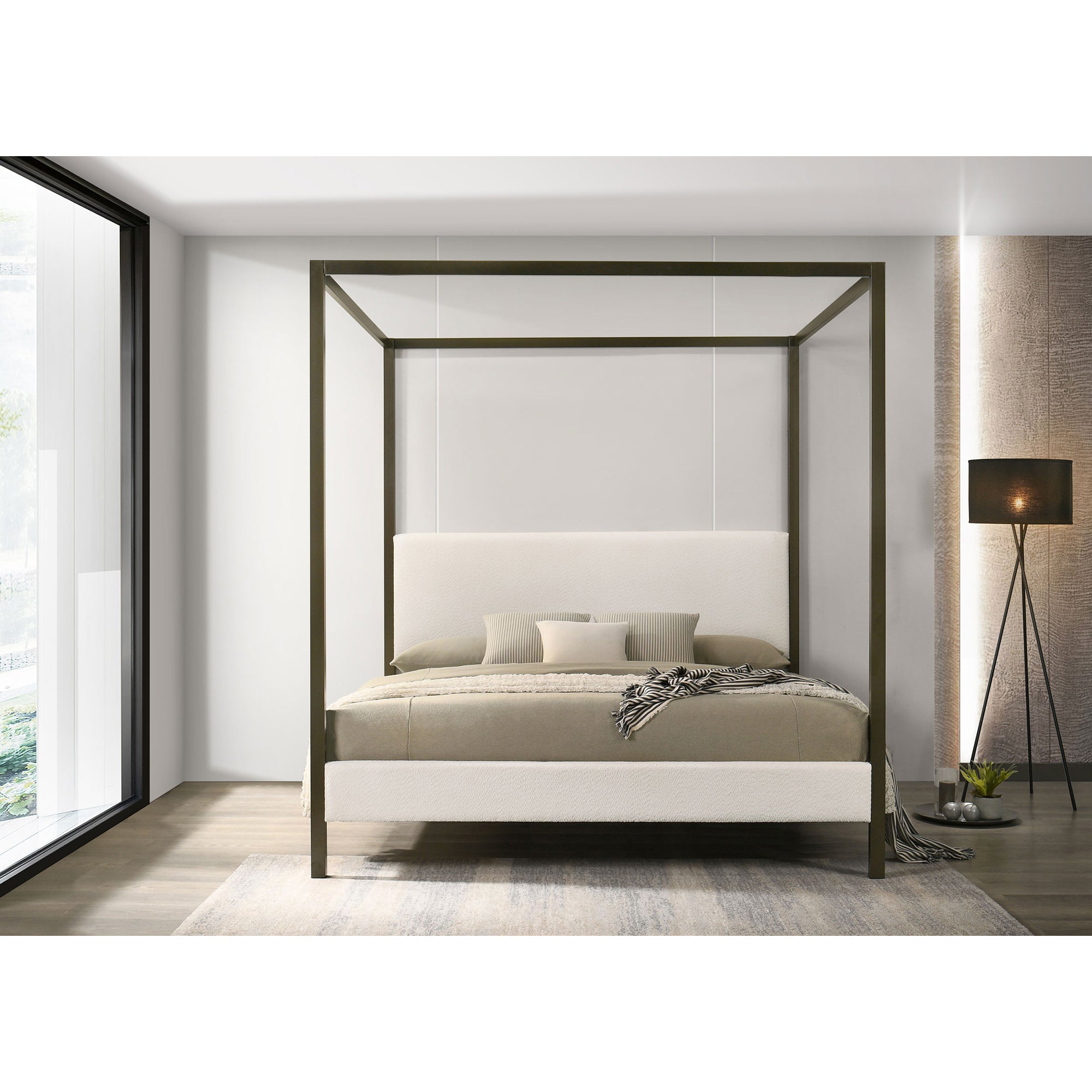 Mellie Vanilla Eastern King Canopy Bed | Elegant Bedroom Furniture
