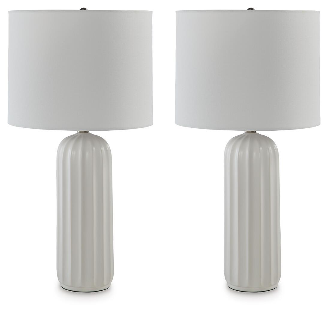 Ceramic table lamps set of 2 with white shades and ribbed white bases