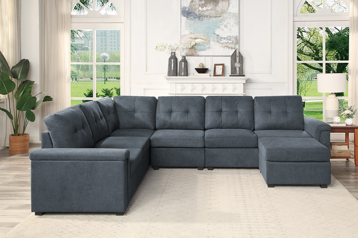 Isla 119" Gray Woven 7-Seater Sectional Sofa with Ottoman
