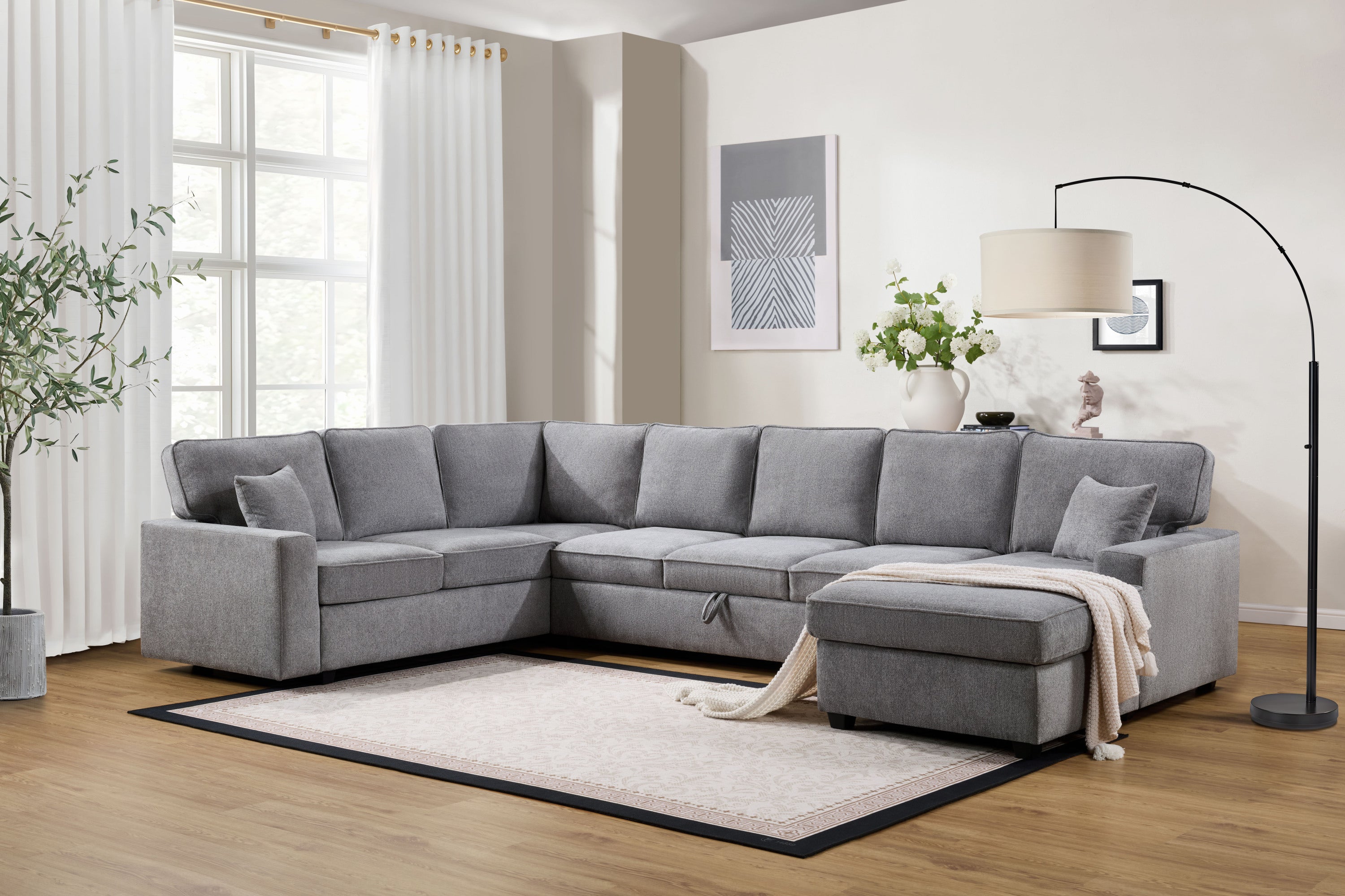 Samara Gray Chenille Sectional Sofa w/Right Chaise Storage