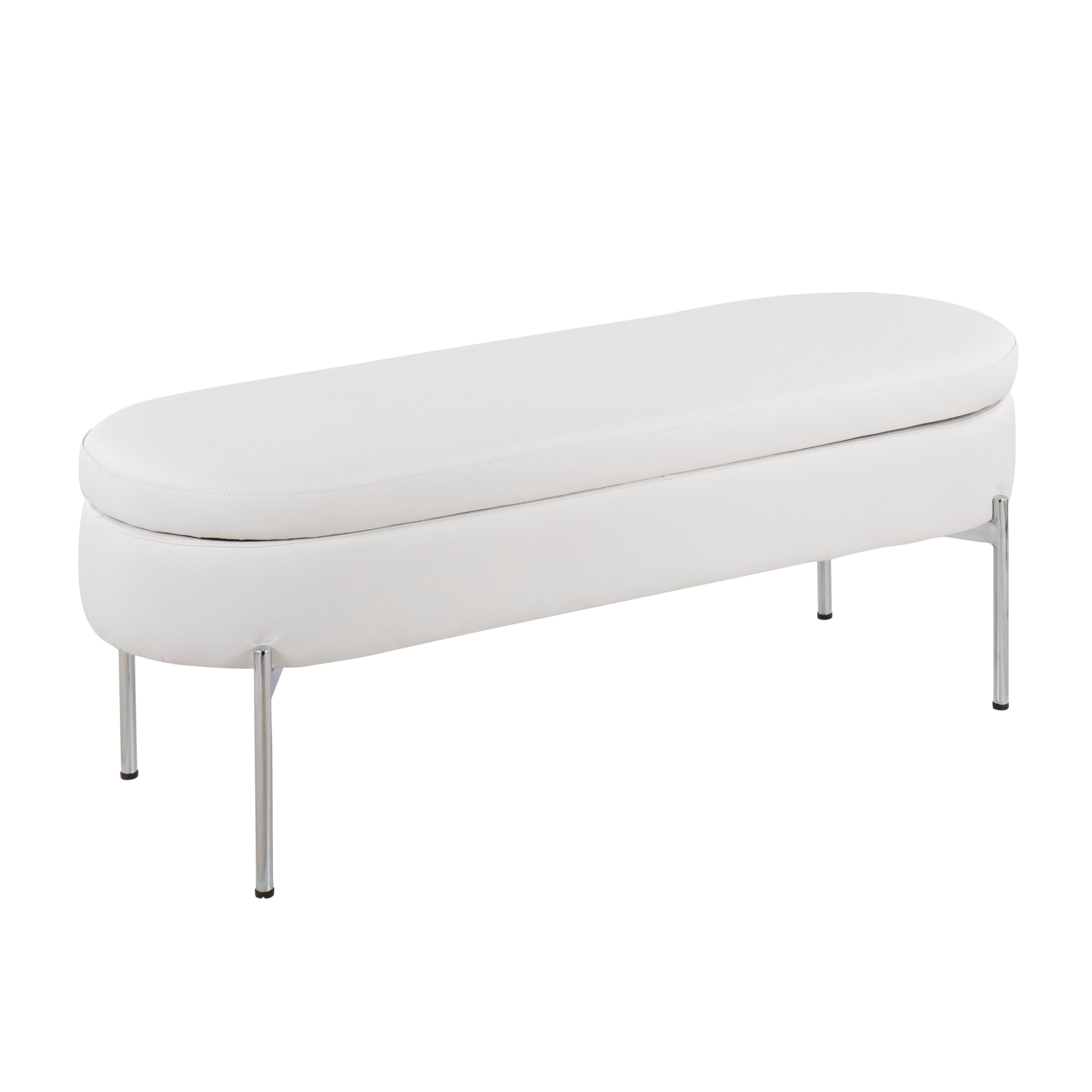 Chloe Contemporary Glam Bench: Chrome & White Faux Leather