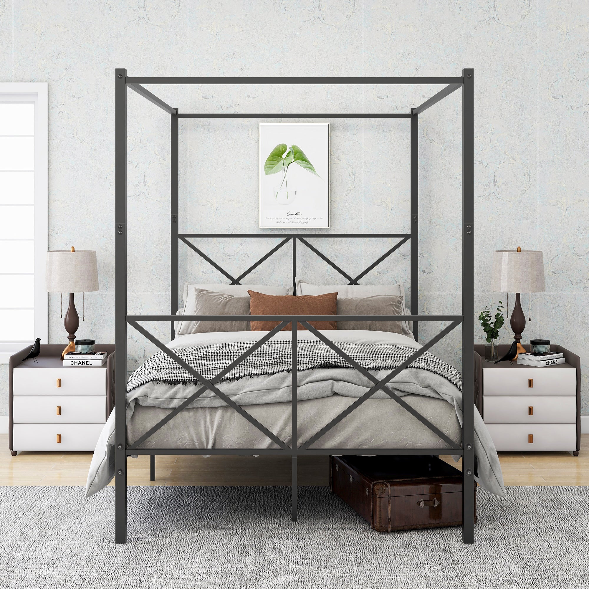 Black Metal Canopy Platform Bed Frame (Full)
