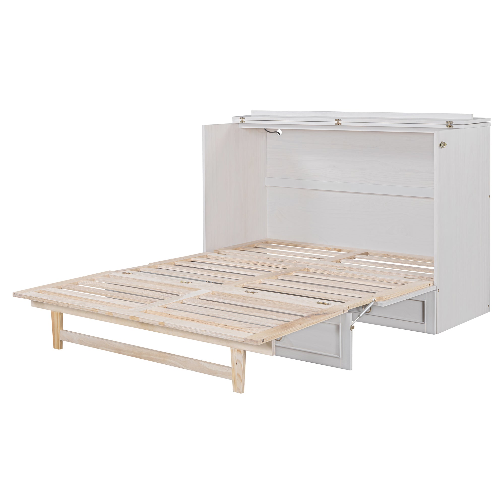 White Queen Murphy Bed w/ Drawers - Plywood MDF, Elegant Design