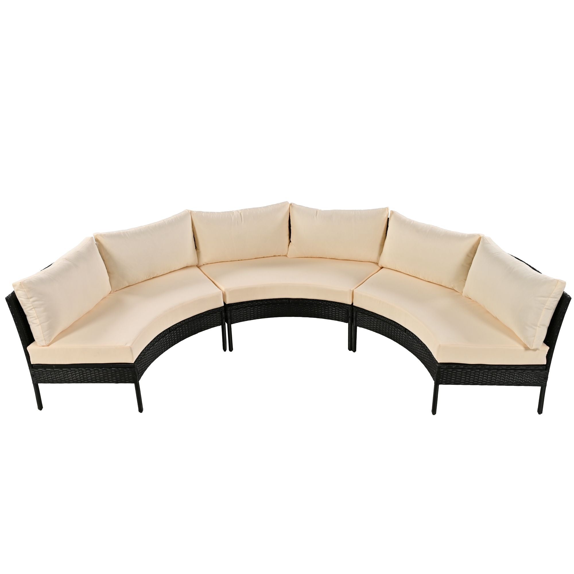 U_Style Patio Furniture Set, 3 Piece Curved Outdoor Conversation Set, All Weather Sectional Sofa With Cushions - Beige