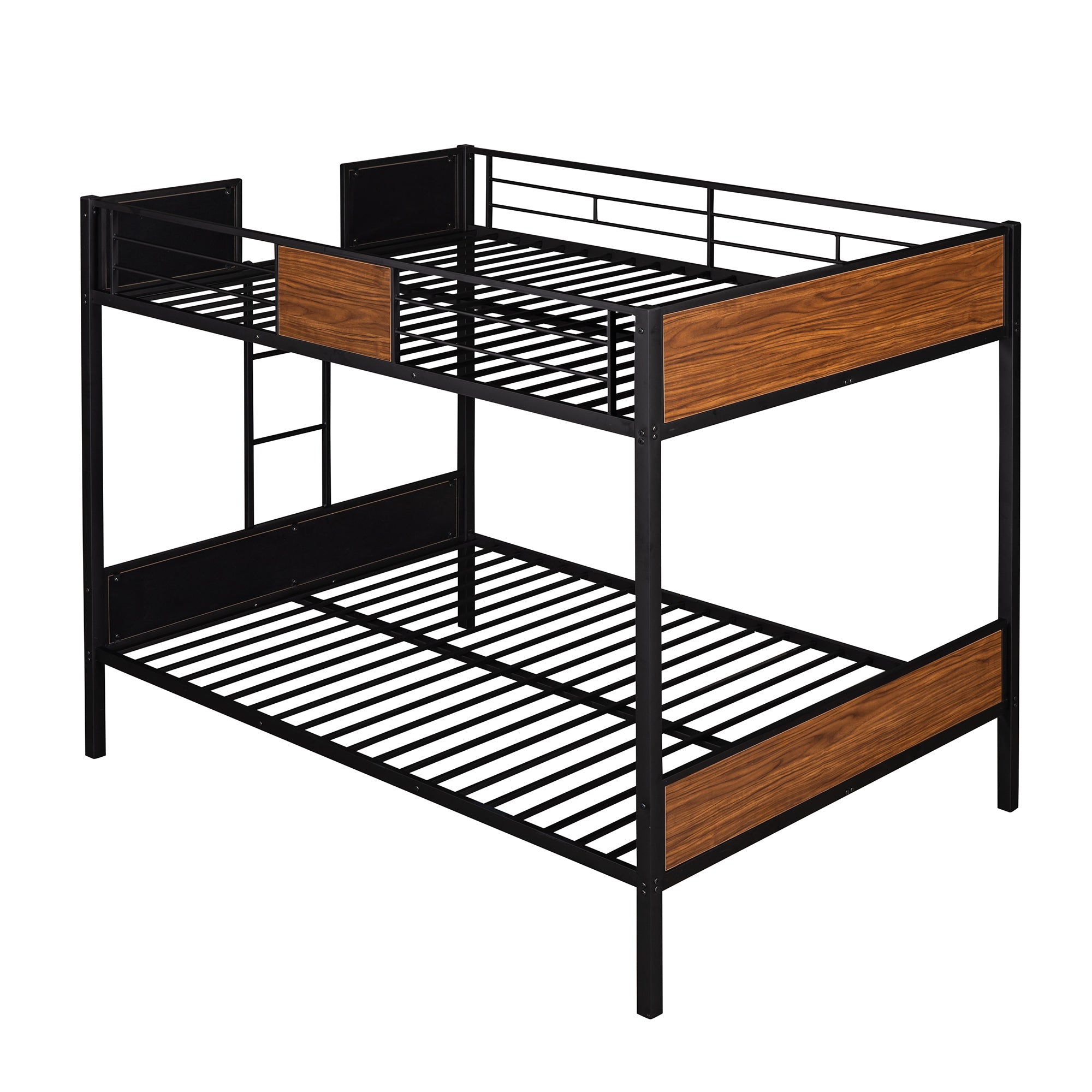 Full Over Full Bunk Bed: Built-in Ladder, Safety Rail - Brown