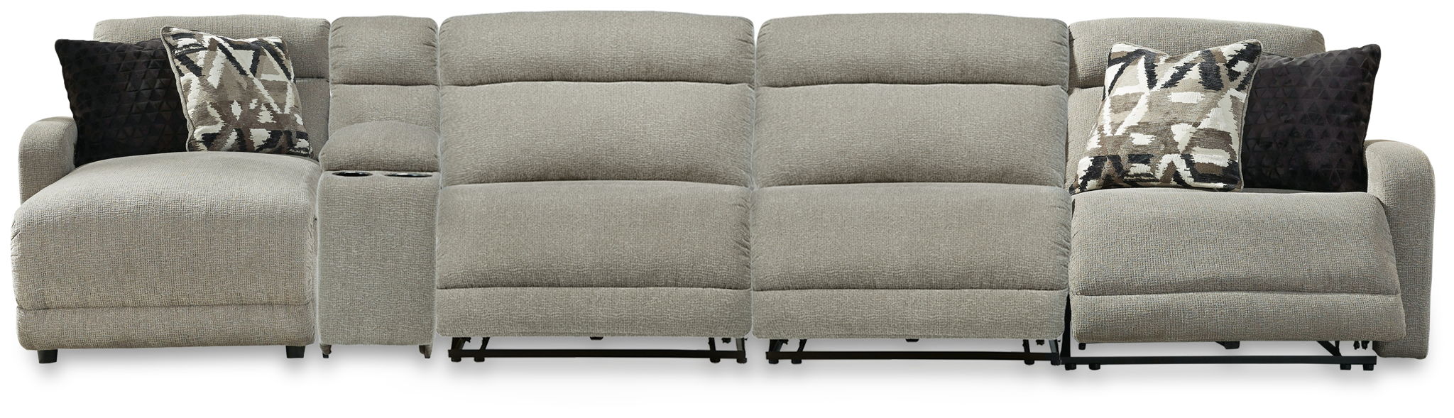 Colleyville - Stone - 5-Piece Power Reclining Sectional With LAF Press Back Power Chaise And Armless Power Recliners