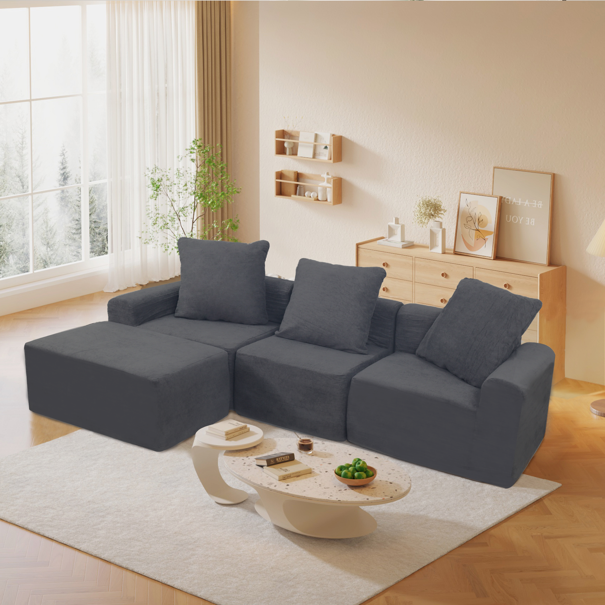 Convertible Modular Microfiber Sectional Sofa