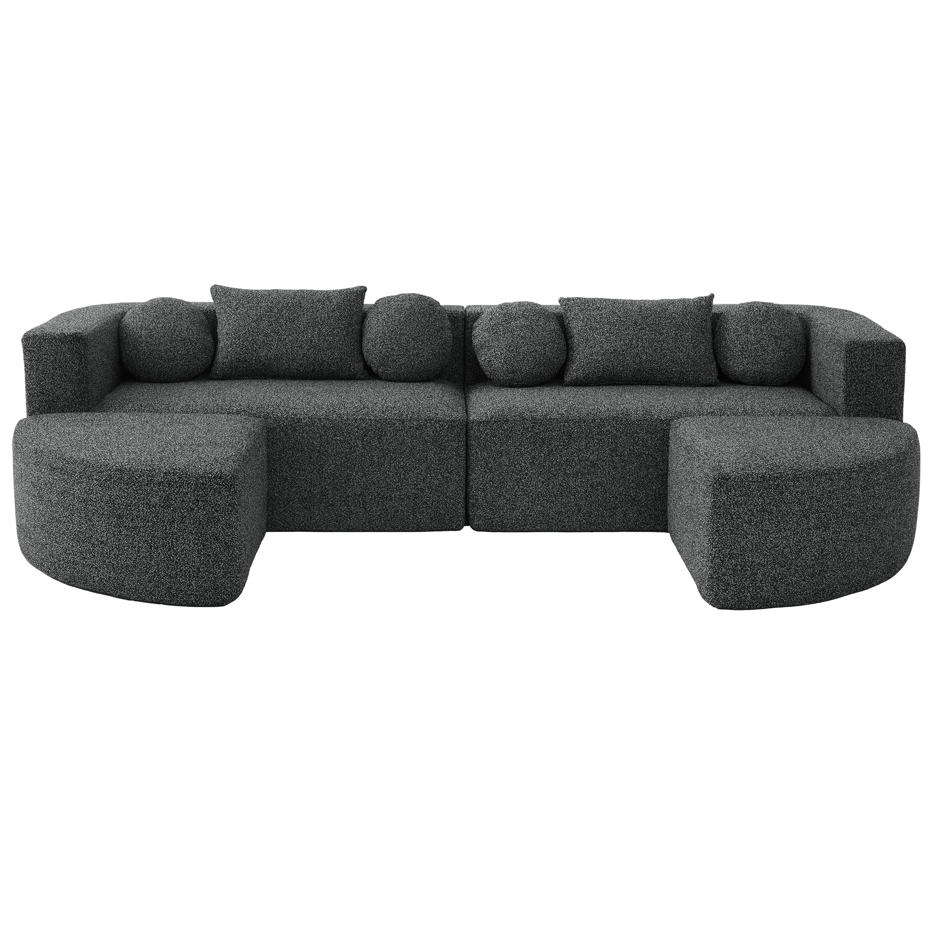 Curved Black Boucle Modular Sectional Deep Seating Sofa