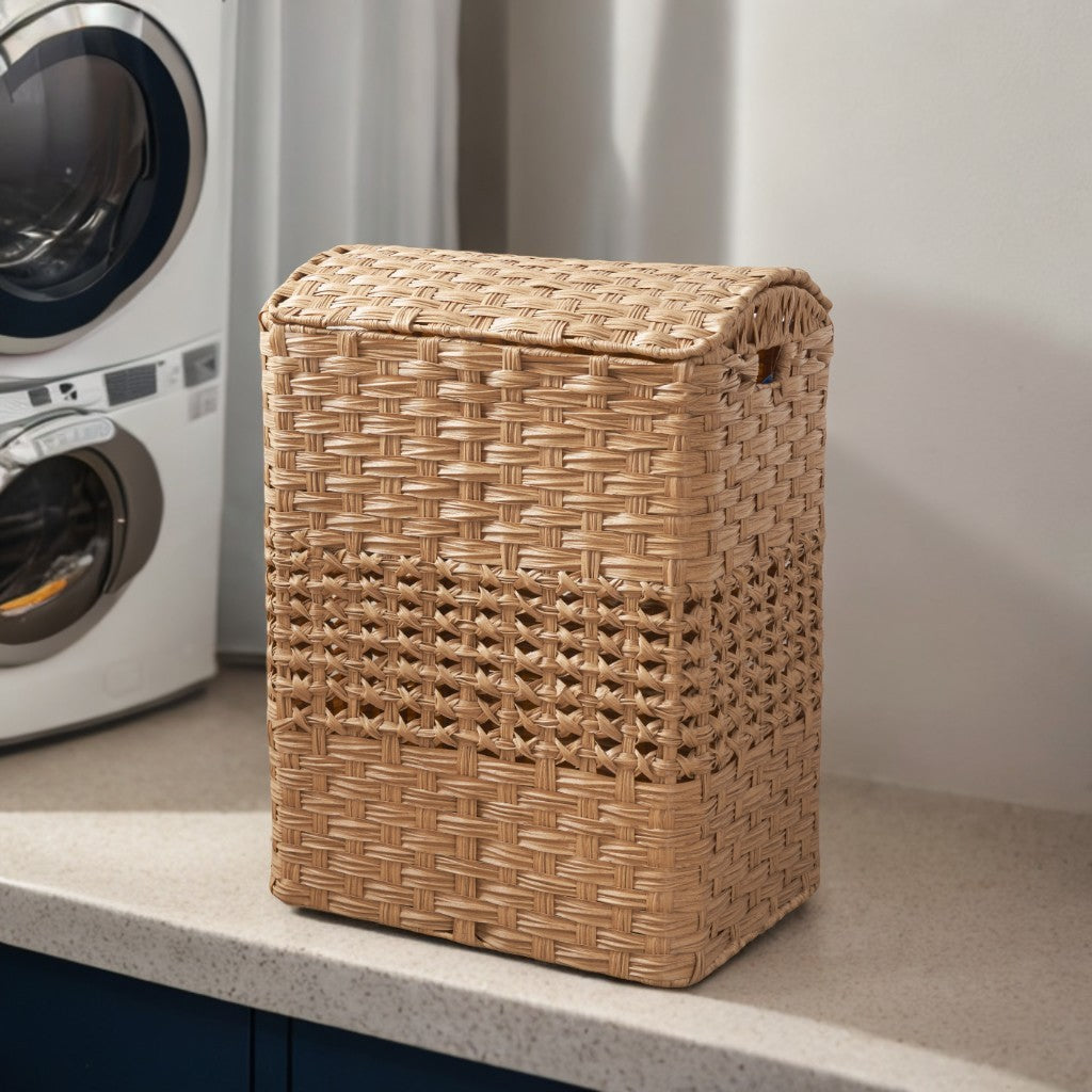 Rectangular Woven Resin Wicker Brown Laundry Hamper