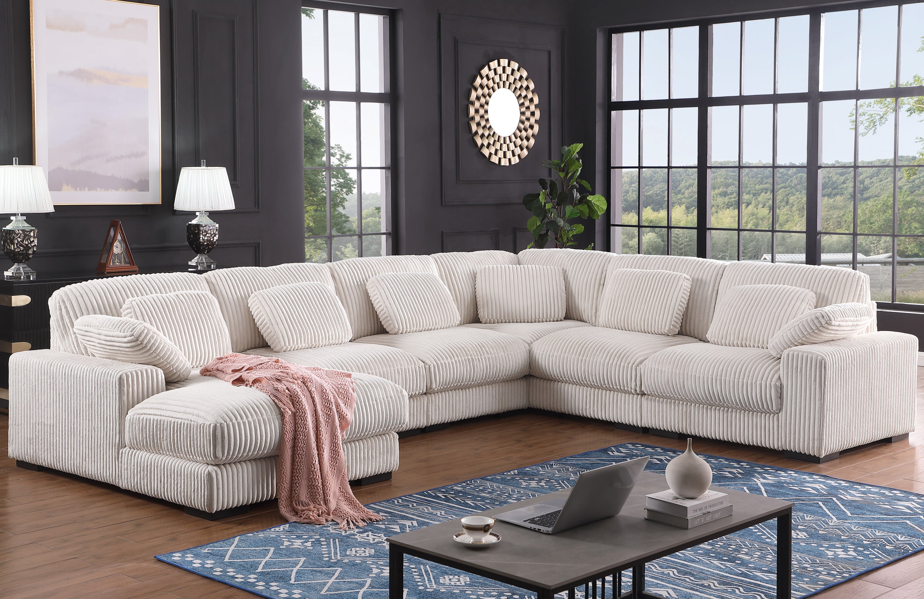 Nadine Beige Corduroy Modular Sectional Sofa with Chaise
