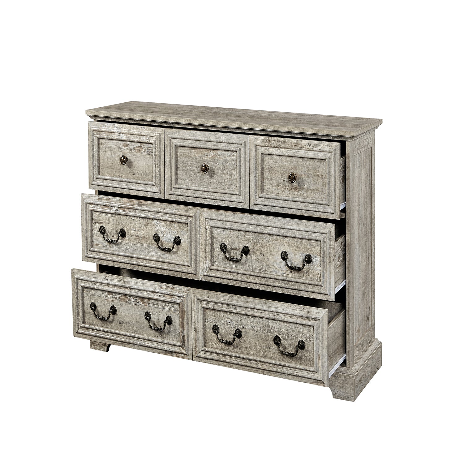 Farmhouse 7-Drawer Dresser Antique White Natural Texture