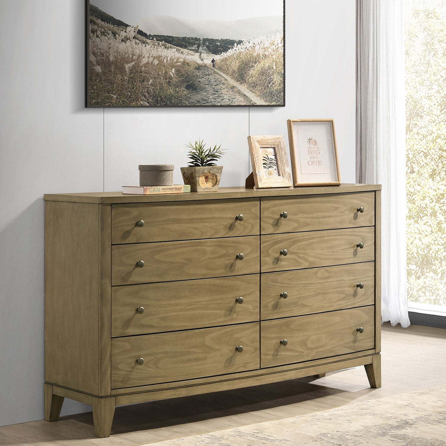 Natural Pine 8-Drawer Dresser Cabinet - Menlo