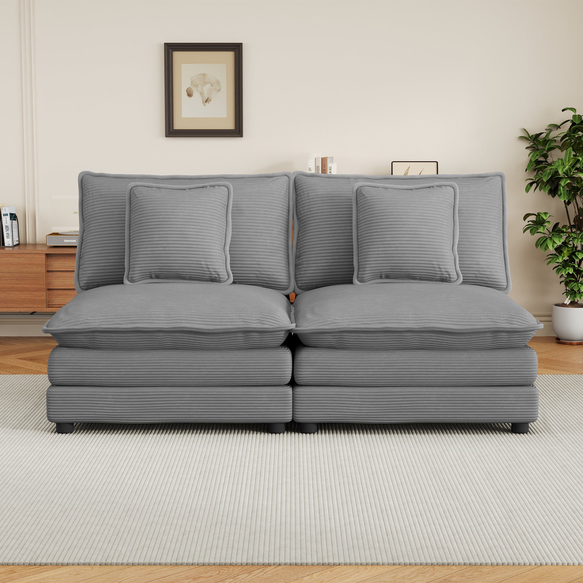 Modern Modular Corduroy Sofa Couch - Dark Grey (70.8")