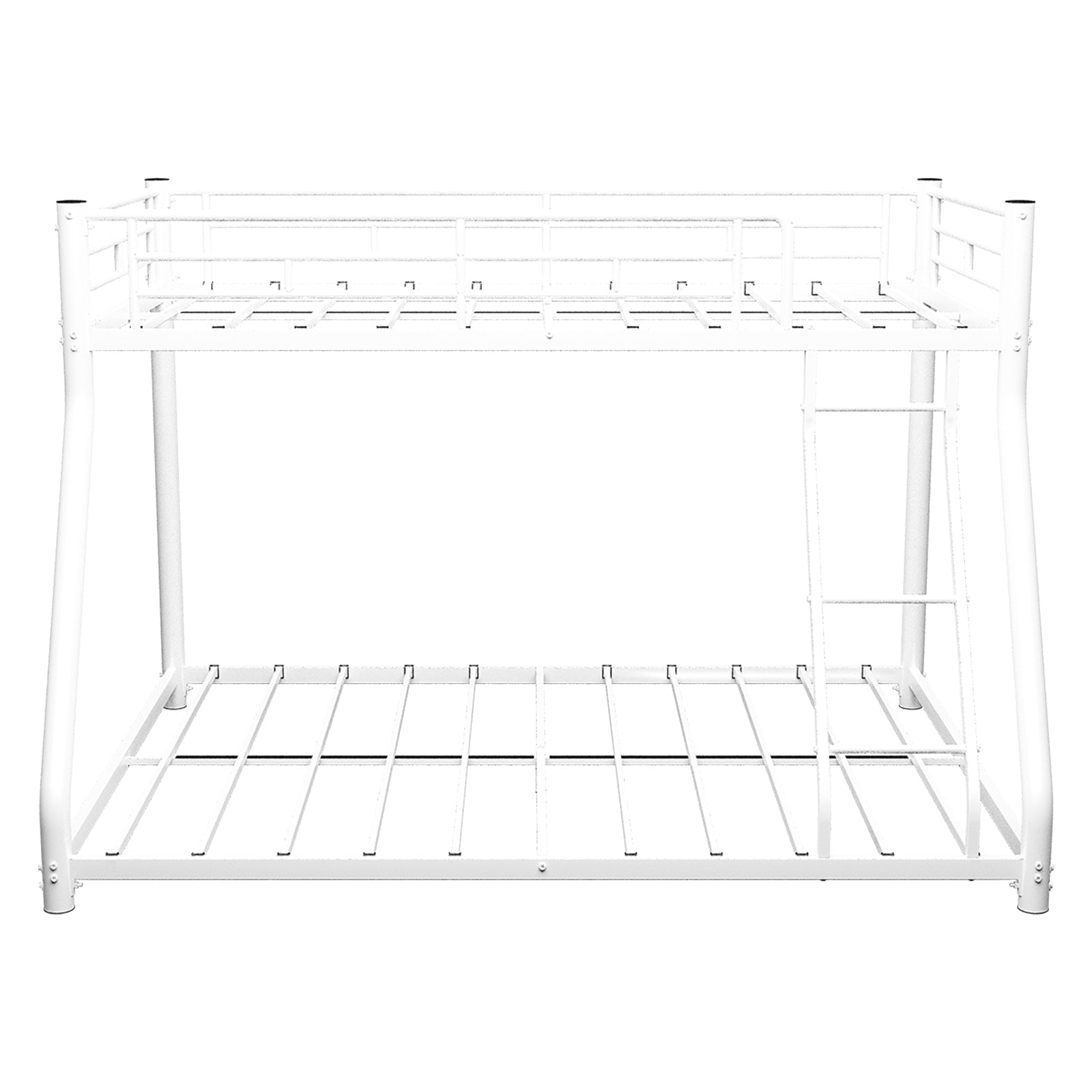 White Metal Twin Over Full Bunk Bed w/ Storage & Removable Stairs