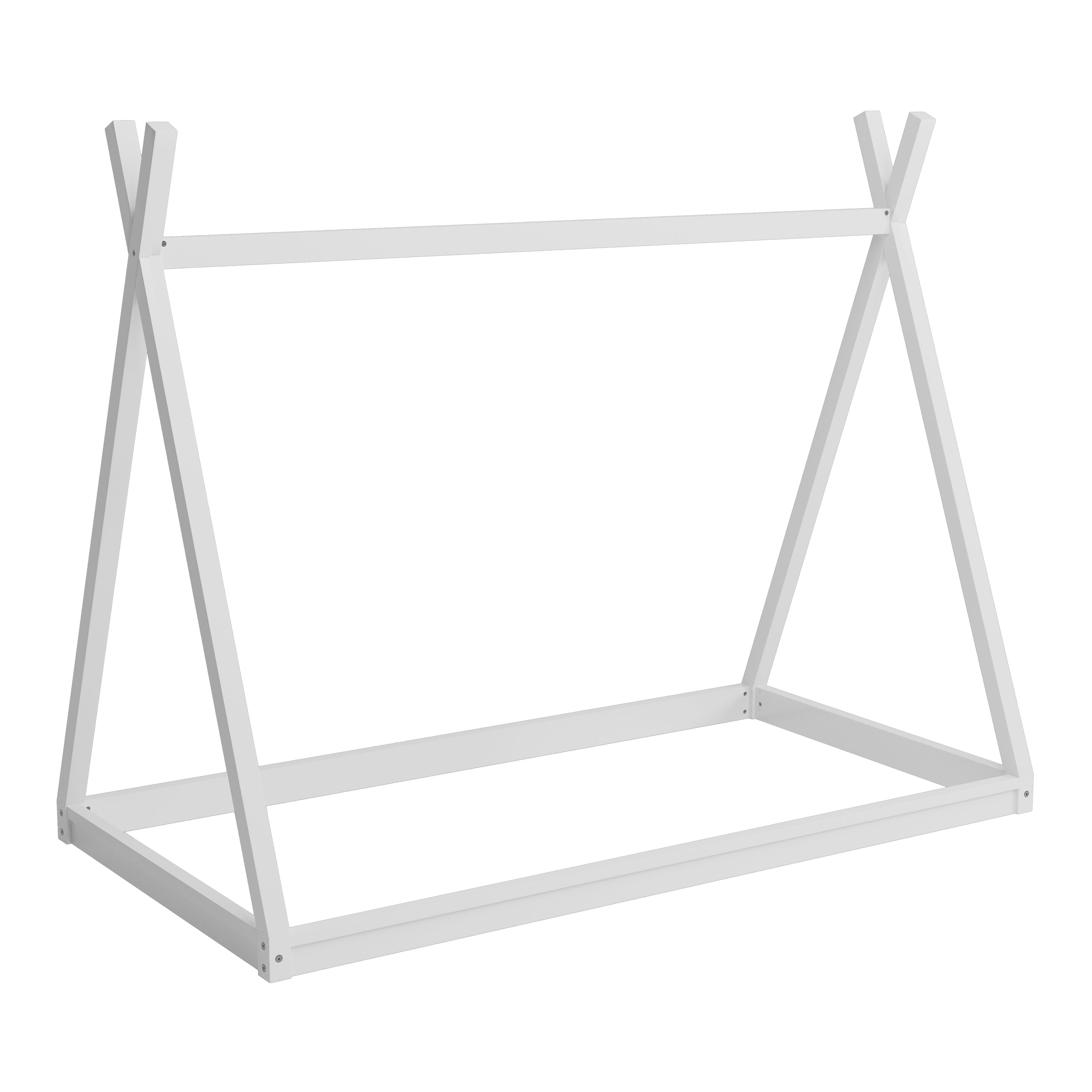 Montessori Wood Twin Tent Bed for Kids - House Frame, Low Floor, White