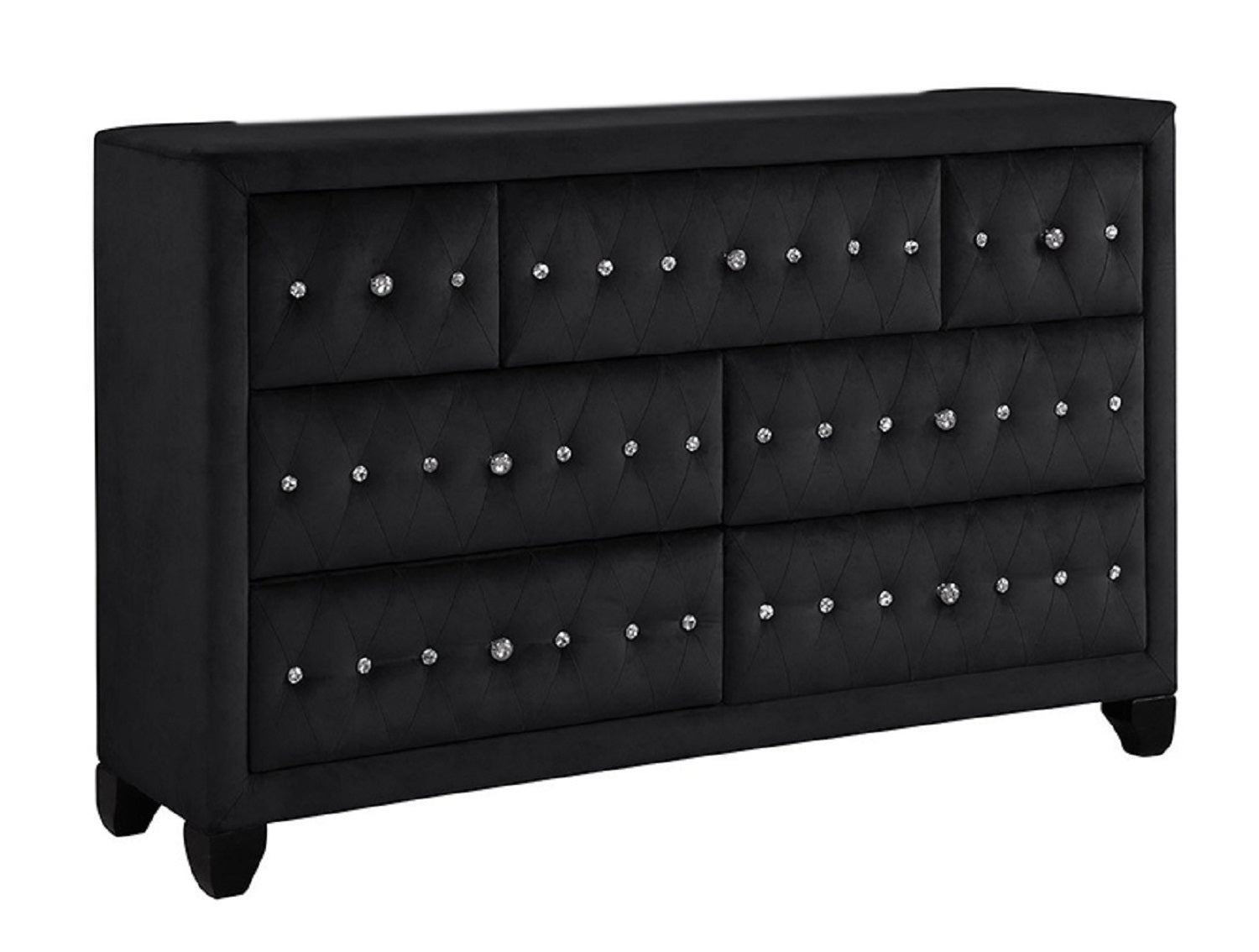 Sophia Black Velvet Crystal Tufted 7-Drawer Dresser