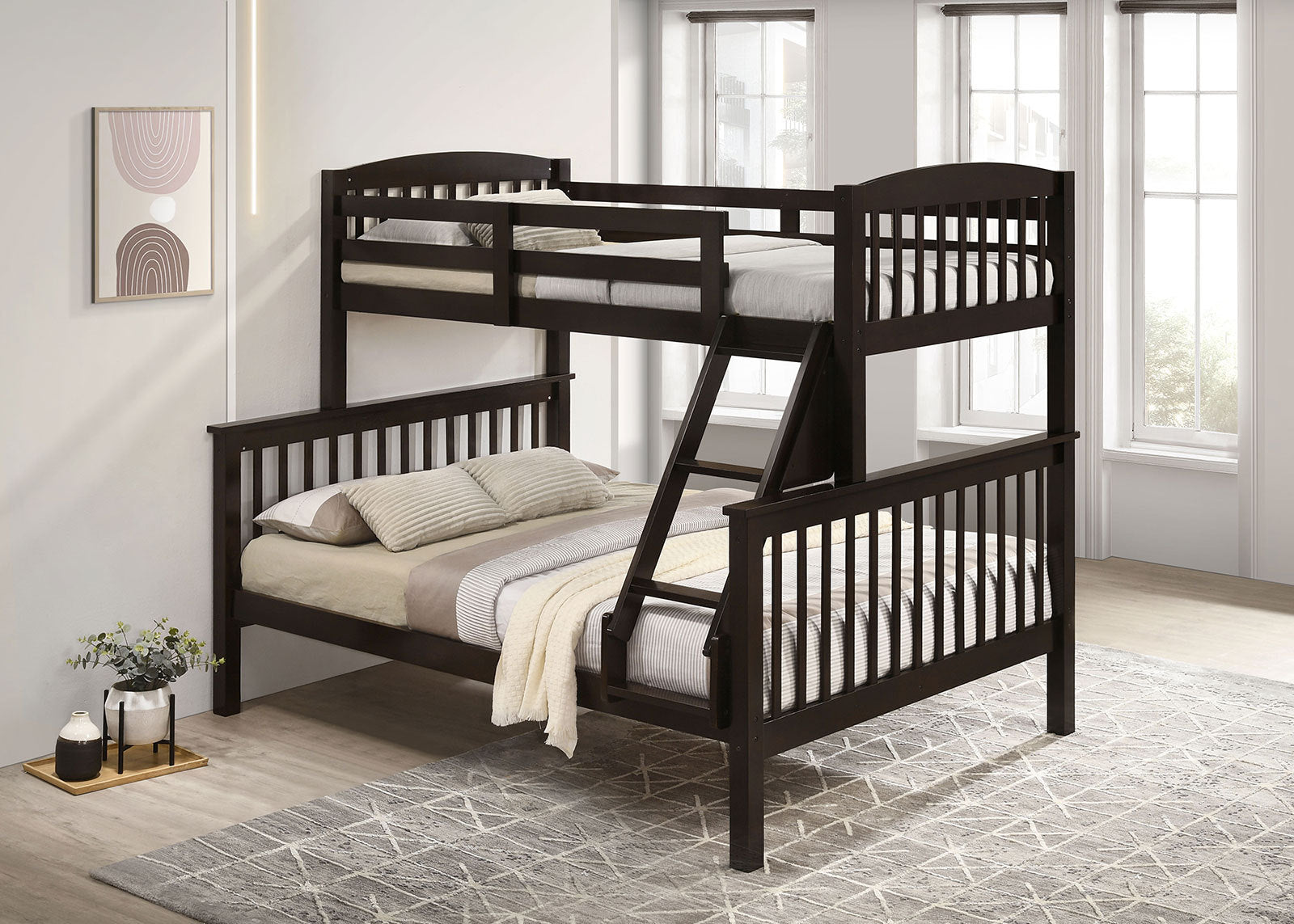 Transition Walnut Twin Full Bed | Slat Design, Angled Ladder