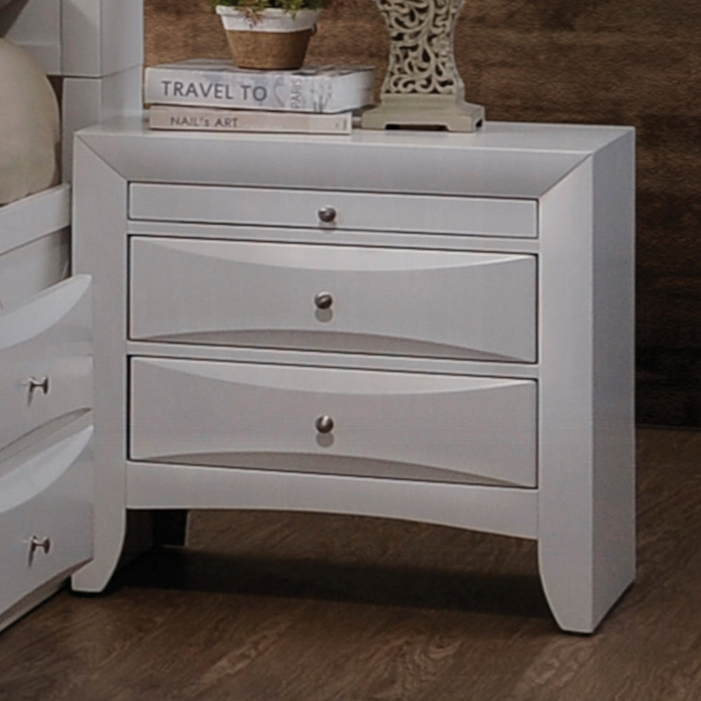 White Nightstand: 2 Drawers, Pull-Out Tray - Wooden Bedroom Furniture