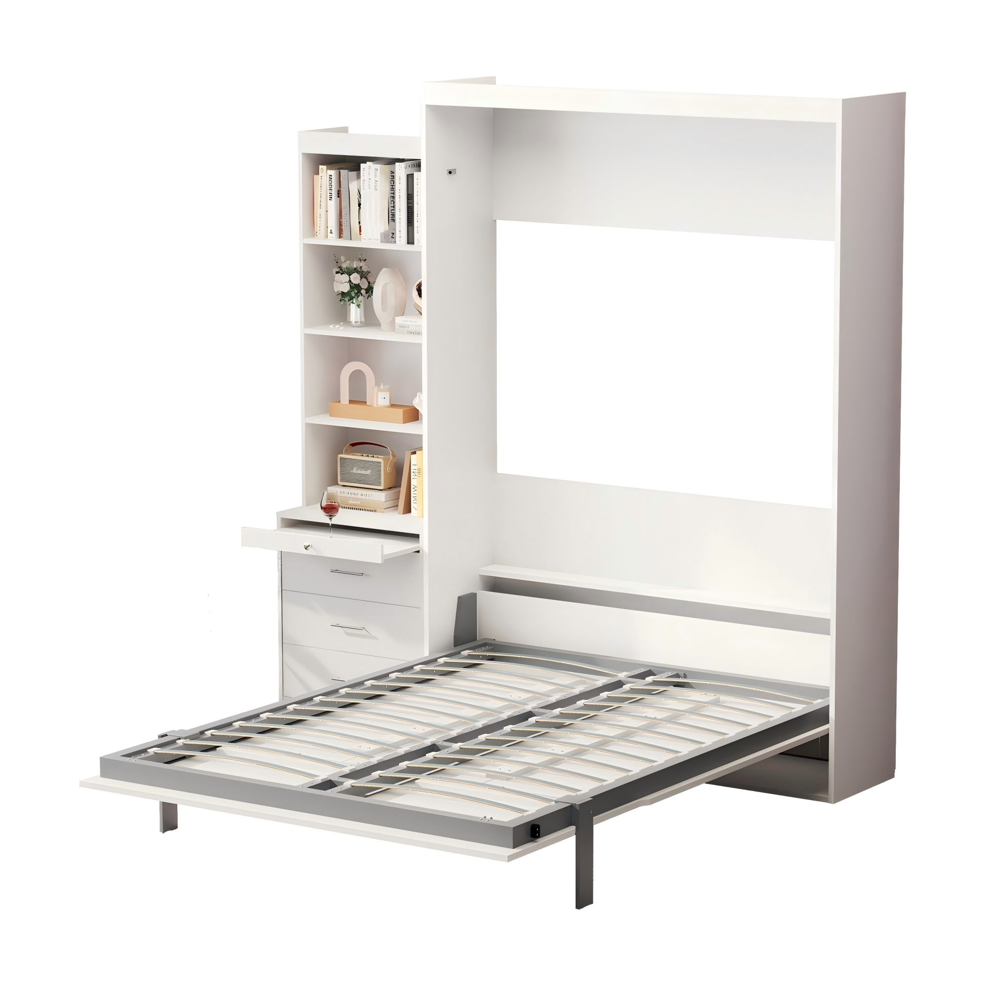 Modern Full Size Vertical Murphy Bed: Shelf & Drawers for Guestroom