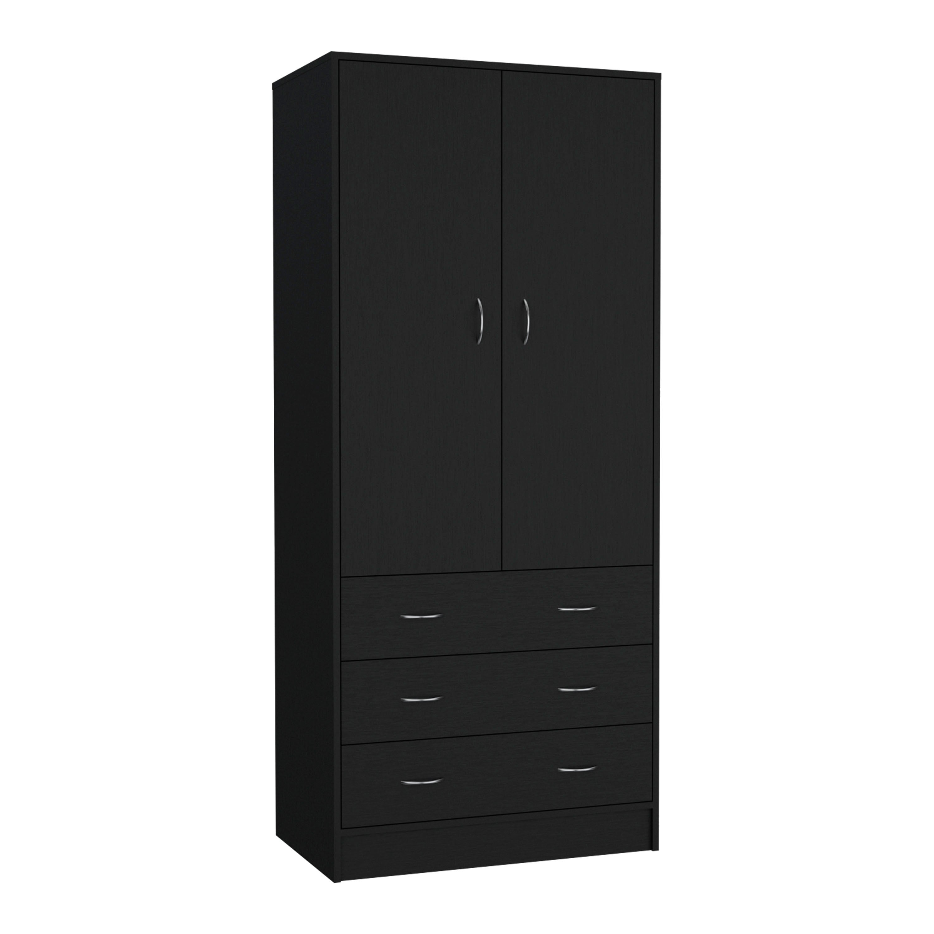 Black Armoire 71" H | 2 Doors, 3 Drawers, Hanging Rod