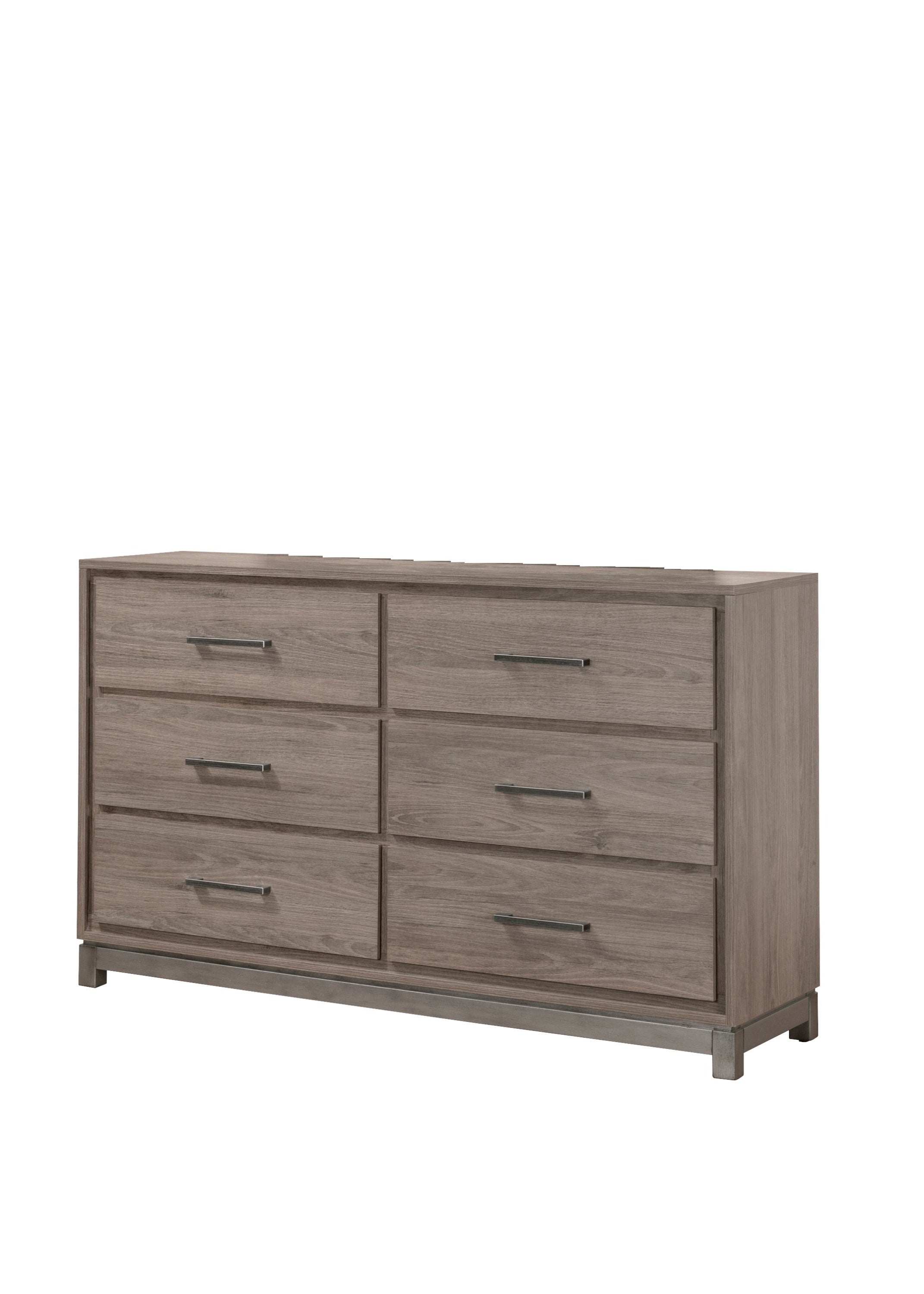 Contemporary 6-Drawer Dresser - Grey Oak Finish & Metal Handles