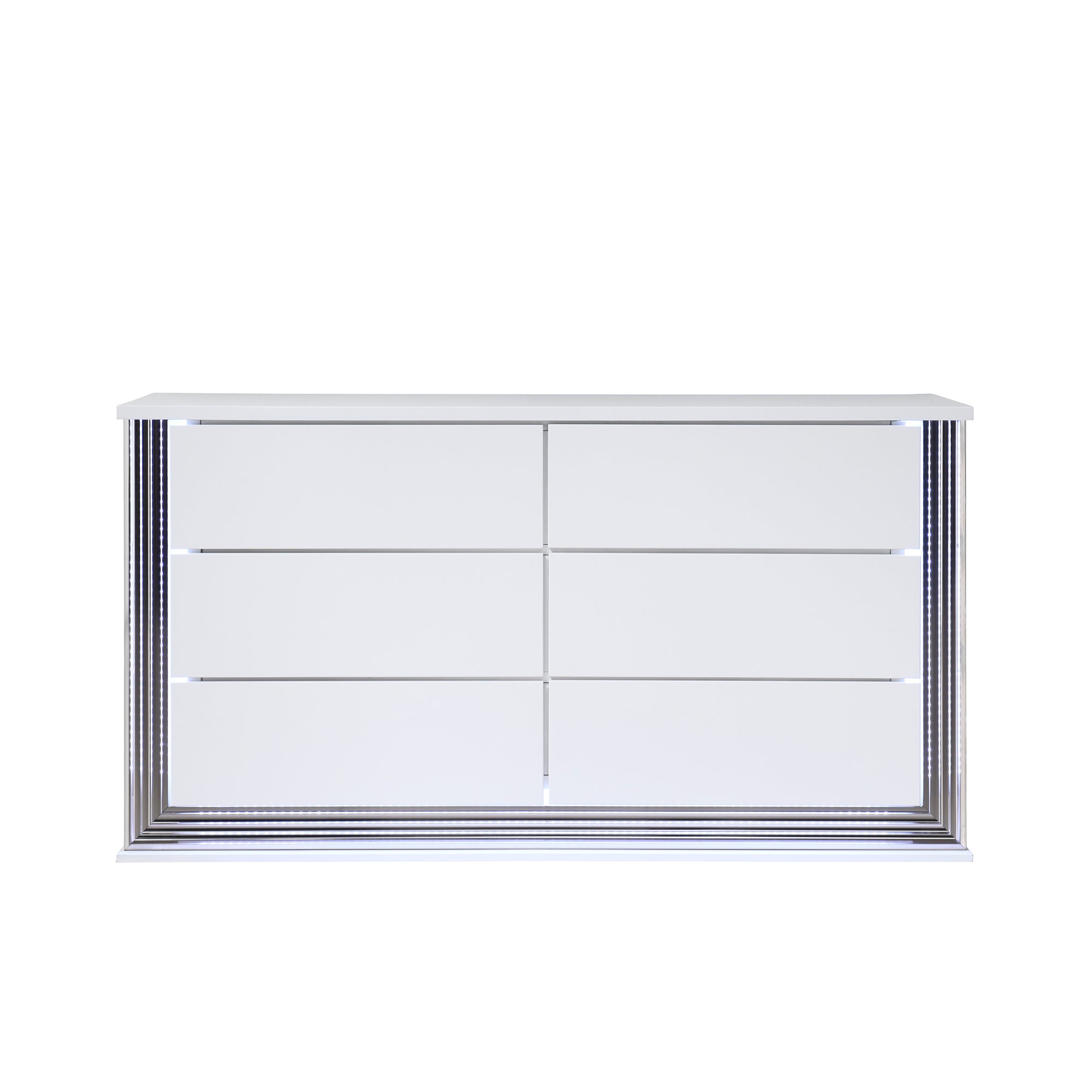 Moon White Dresser: LED Lighting, Solid Wood/MDF, 61 Inches