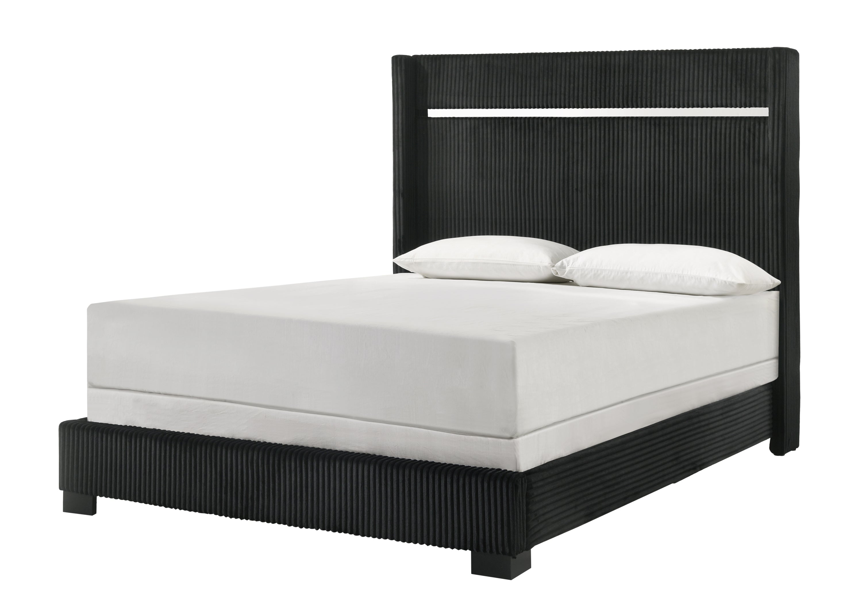 Black Upholstered Queen Bed - Contemporary Channel Tufting Bedroom