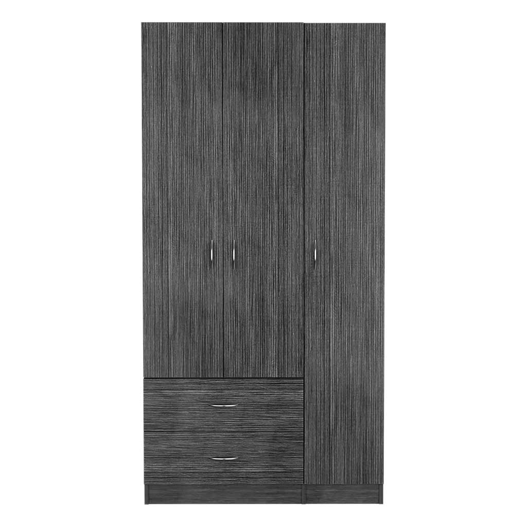 Clark 3-Door Bedroom Armoire - Smokey Oak / White Storage