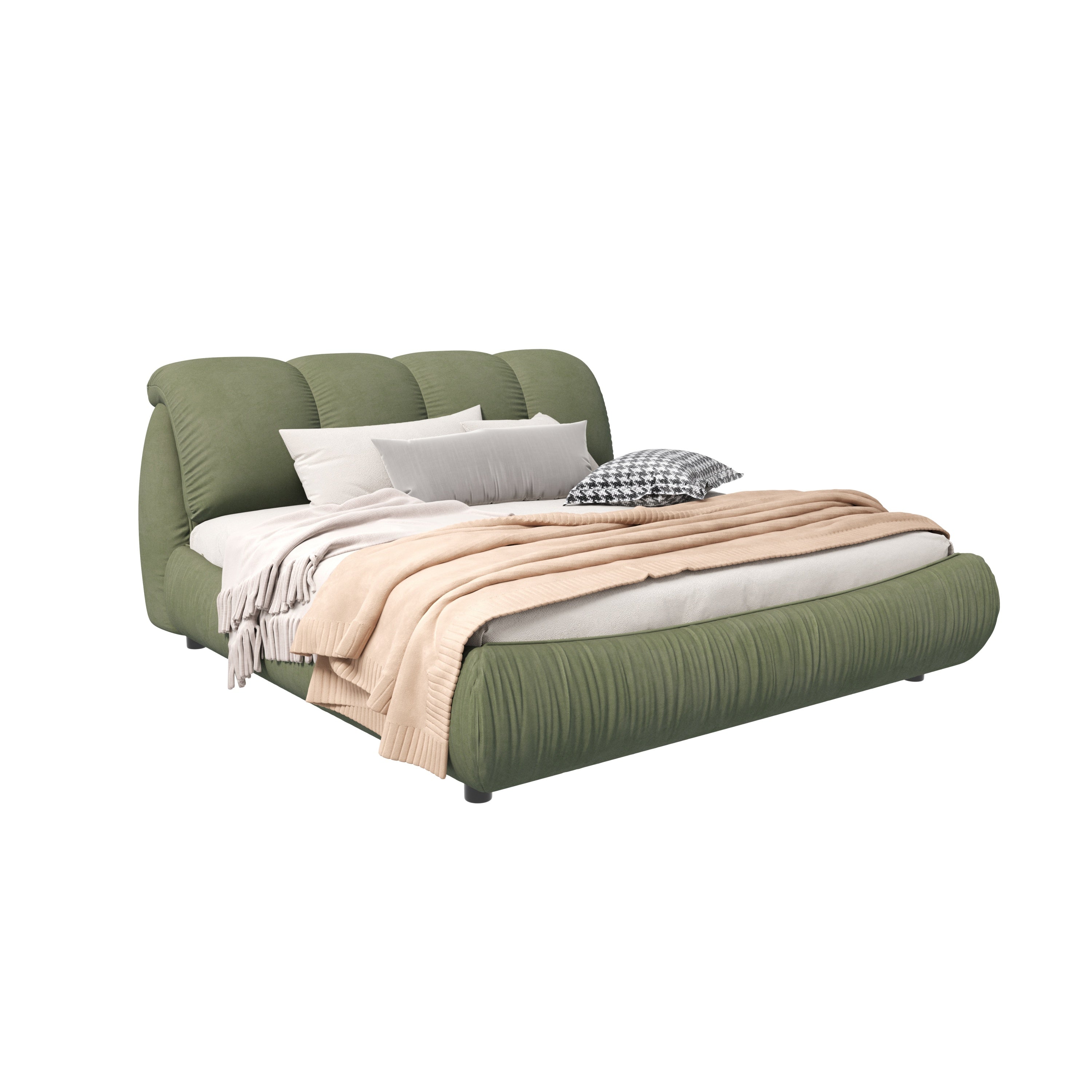Green King Size Luxury Upholstered Platform Bed w/ Padded Backrest