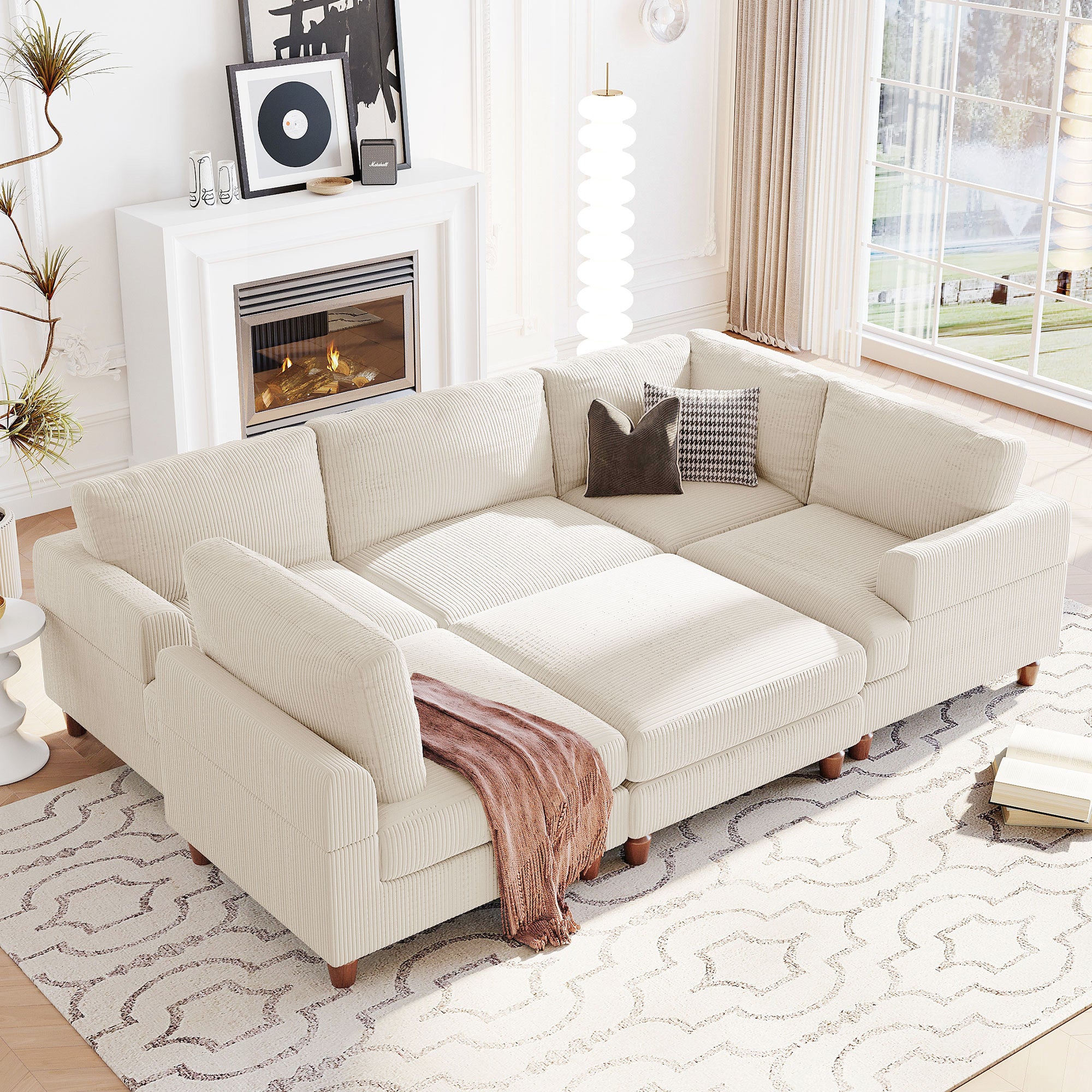 U-Style Modular L-Shaped Sectional Sofa Ottoman Living Room