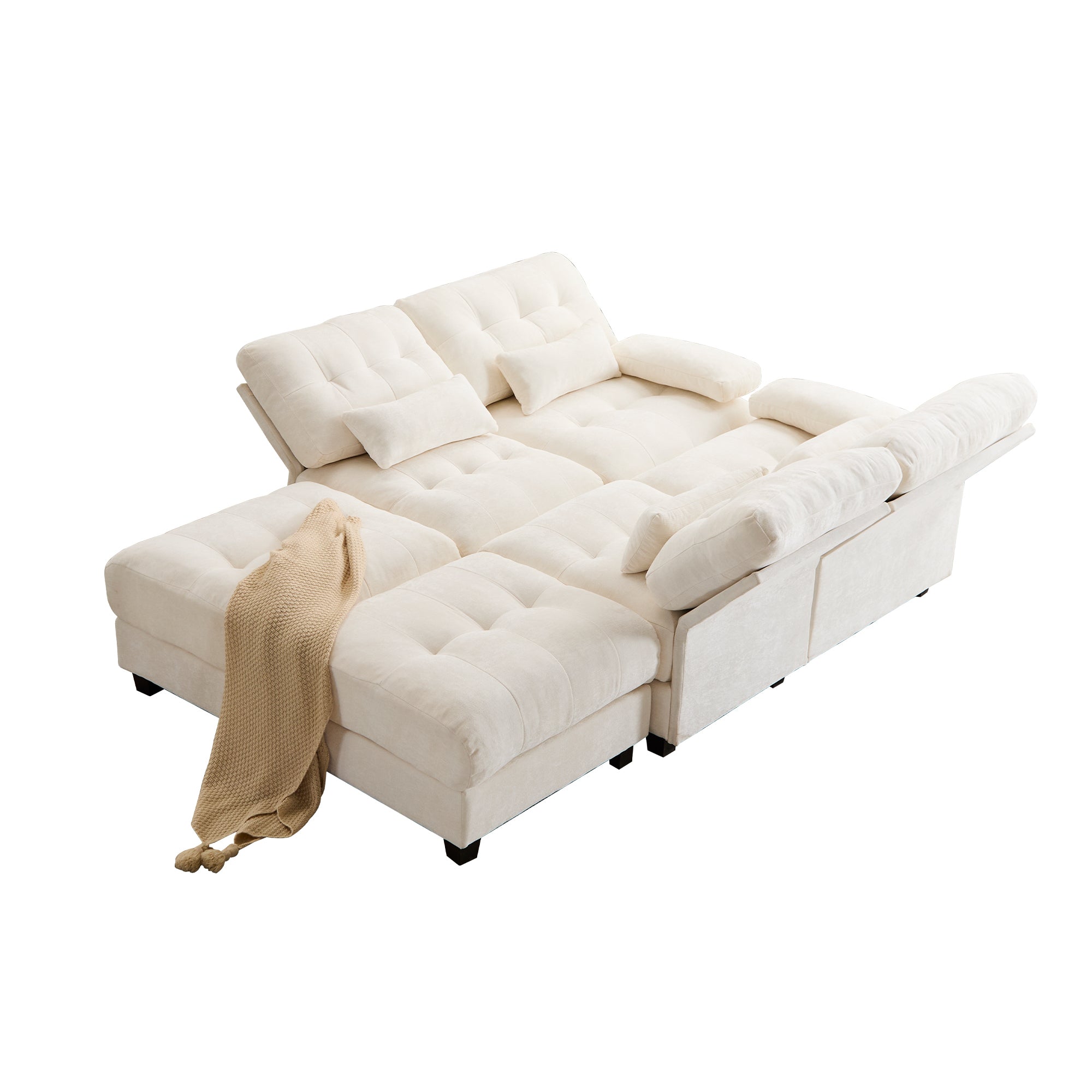 119" 4-Seater Chenille Sofa, Ottomans, Adj. Backrest