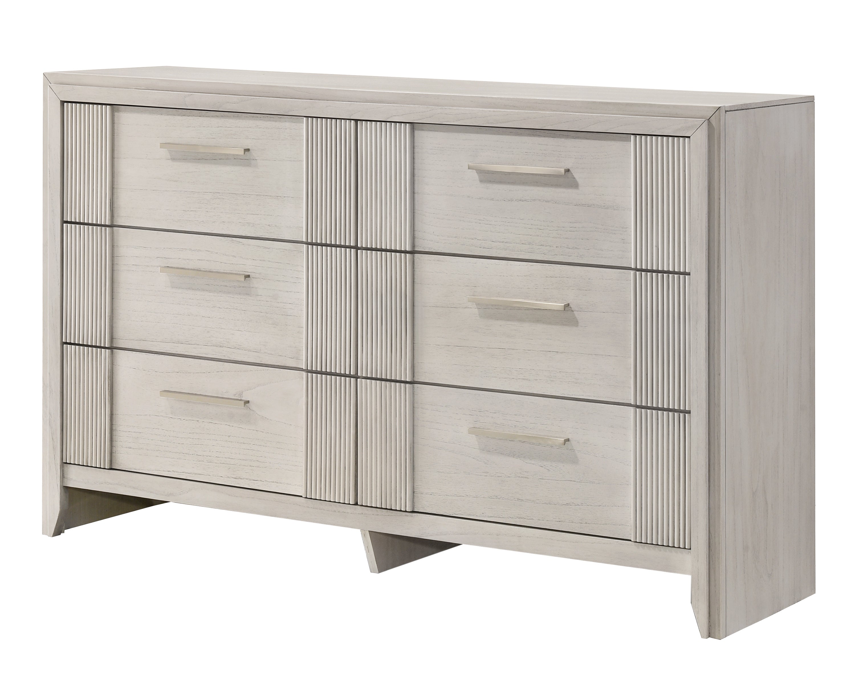 Contemporary 6-Drawer Dresser - Mist White Wood Storage Furniture