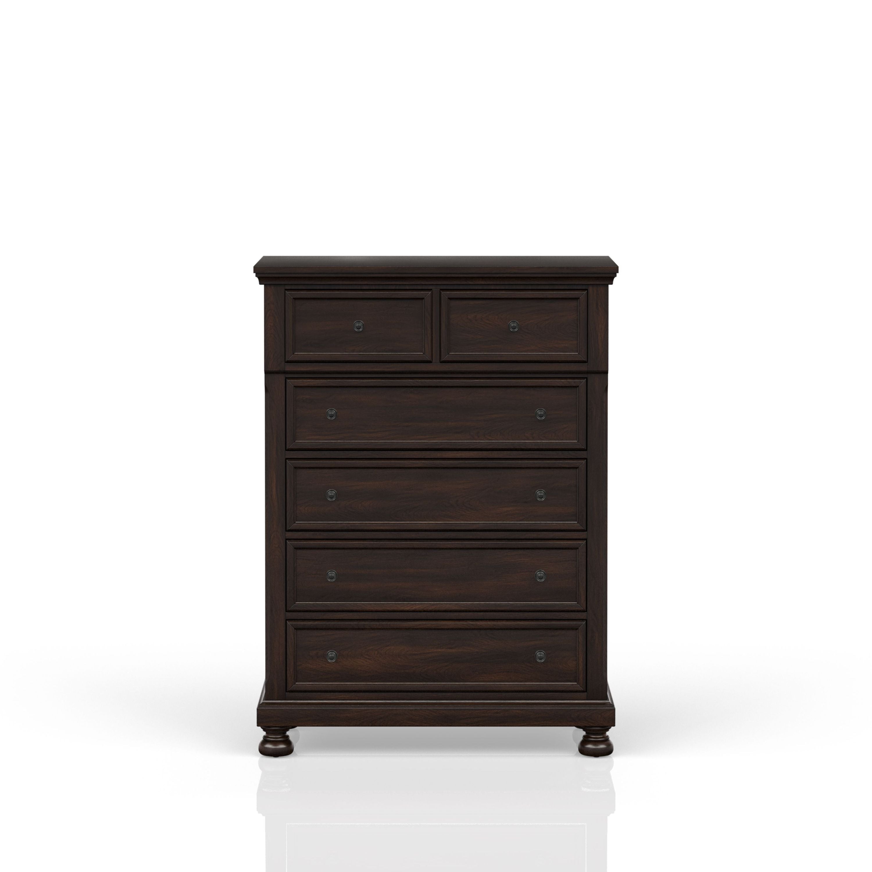 Elegant Dark Cherry 5-Drawer Chest - Bedroom & Home Storage